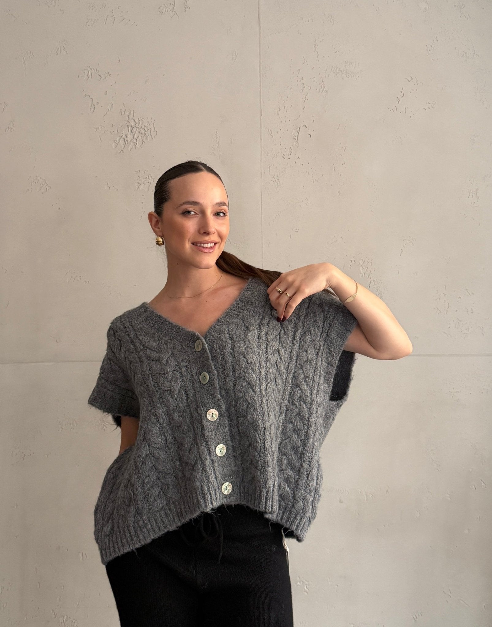 Grobstrick Pullunder mit Zopfmuster & Knopfleiste - Switch - Fashion