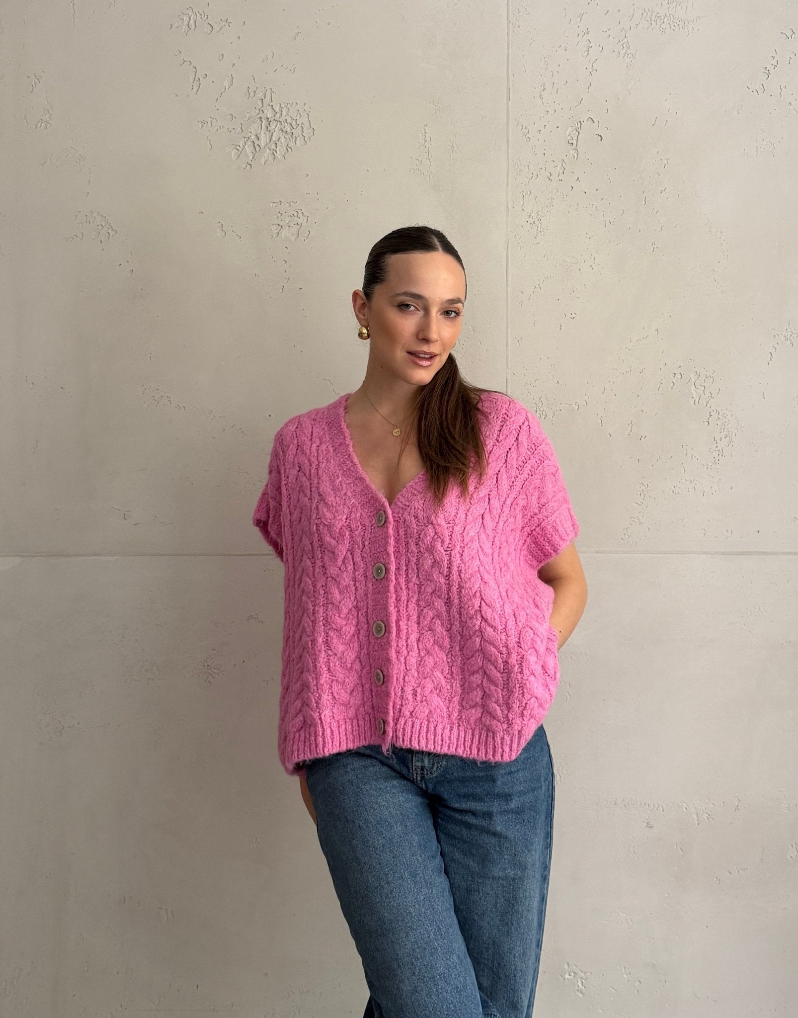 Grobstrick Pullunder mit Zopfmuster & Knopfleiste - Switch - Fashion