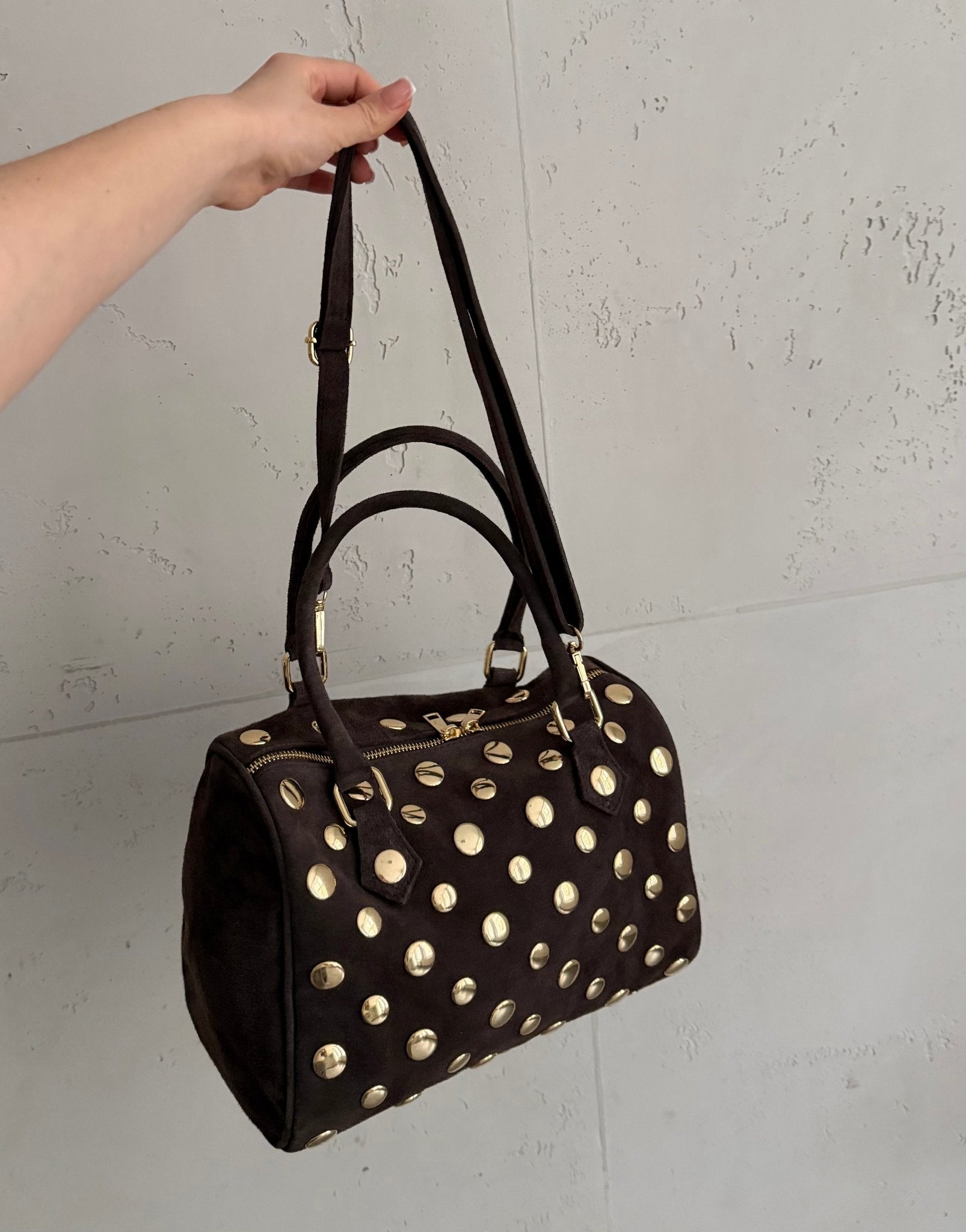 Große Leder - Handtasche mit Nieten – Braun - Switch - Fashion