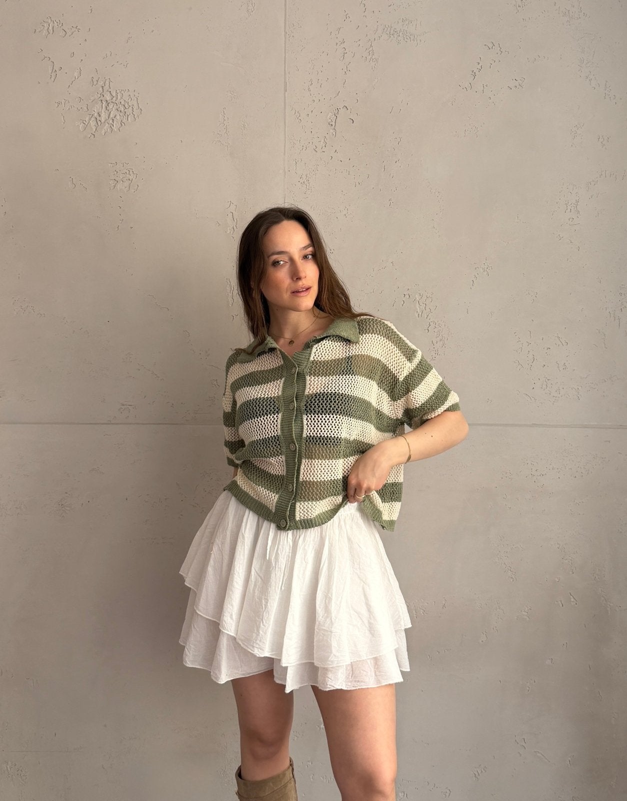 Häkel - Polo mit Lochdesign & Blockstreifen – 100% Baumwolle - Switch - Fashion