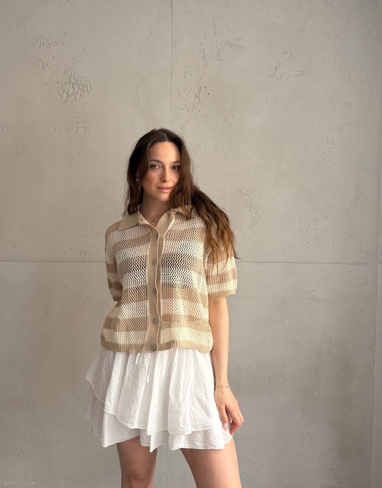 Häkel - Polo mit Lochdesign & Blockstreifen – 100% Baumwolle - Switch - Fashion