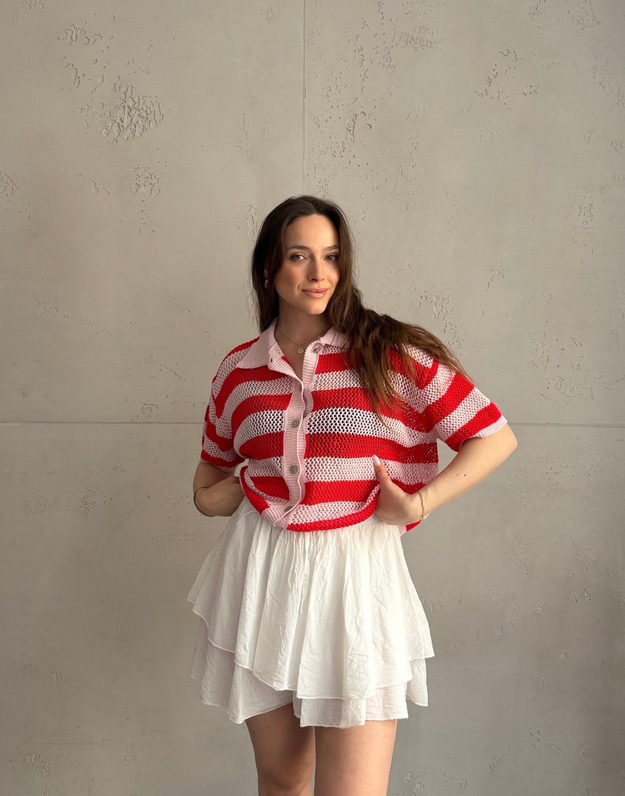 Häkel - Polo mit Lochdesign & Blockstreifen – 100% Baumwolle - Switch - Fashion