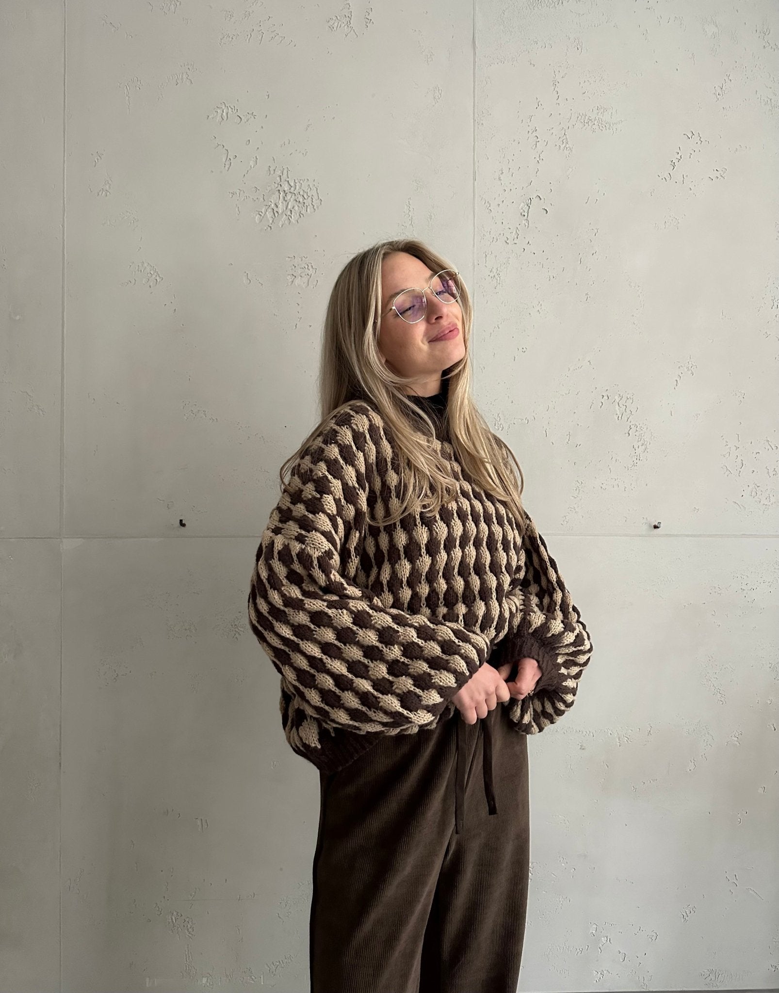 Houndstooth Pullover – Oversize Fit mit weitem Arm - Switch - Fashion