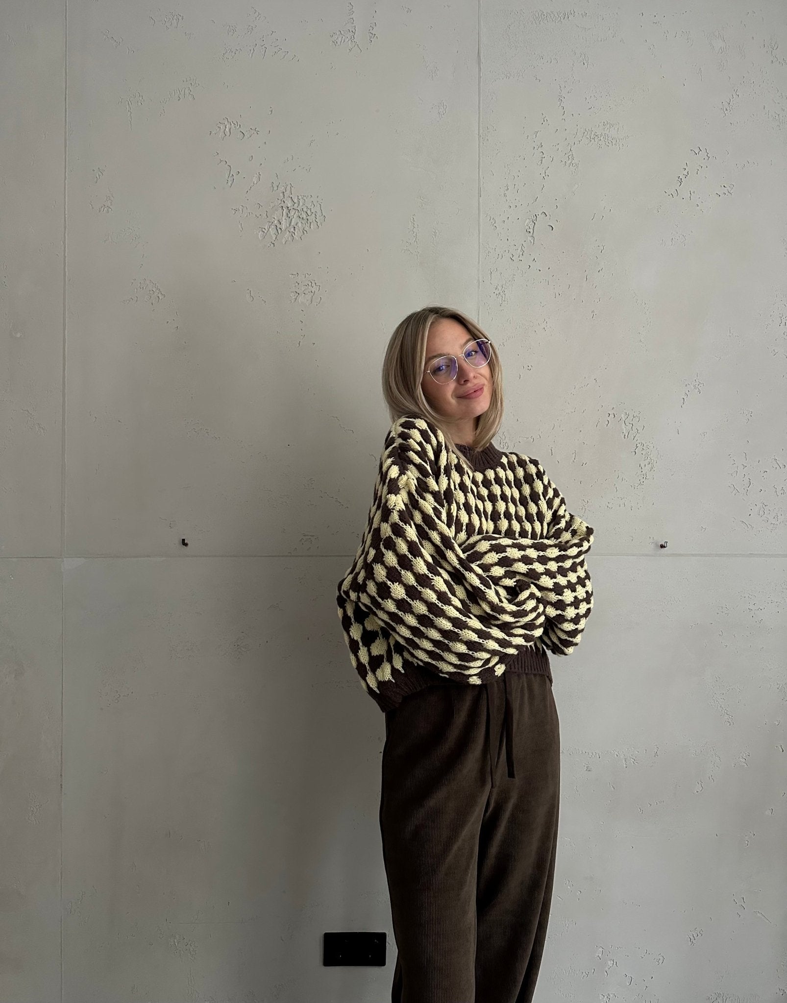 Houndstooth Pullover – Oversize Fit mit weitem Arm - Switch - Fashion