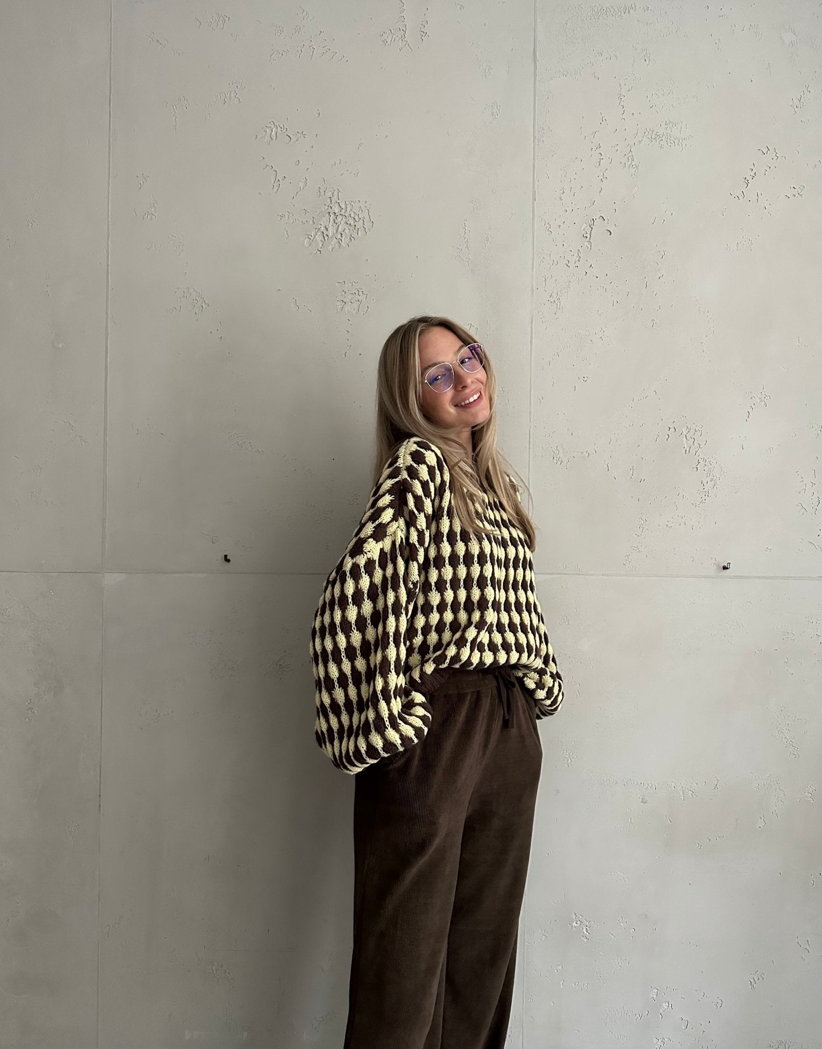 Houndstooth Pullover – Oversize Fit mit weitem Arm - Switch - Fashion