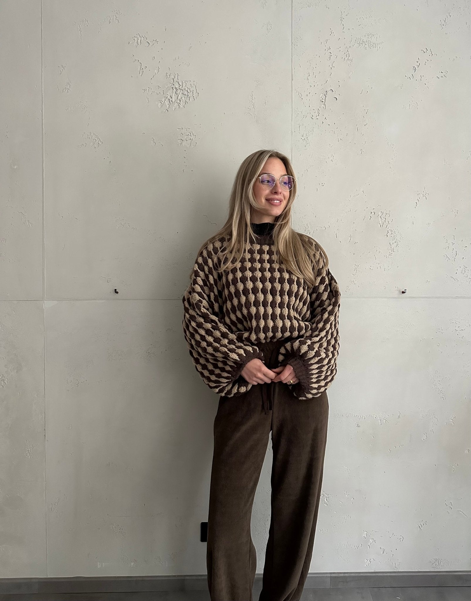 Houndstooth Pullover – Oversize Fit mit weitem Arm - Switch - Fashion