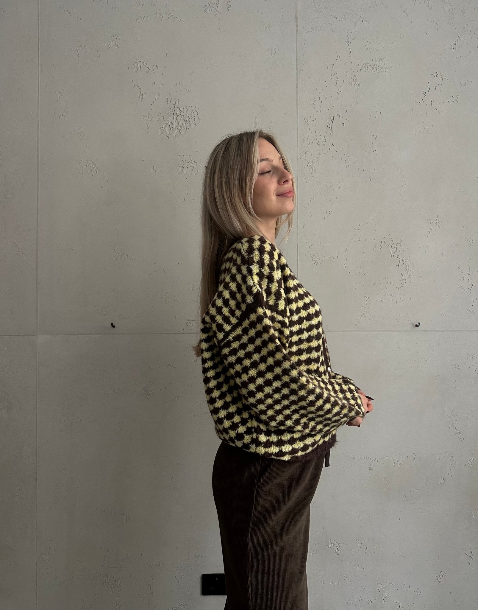 Houndstooth Strickjacke mit Perlenknöpfen - Switch - Fashion