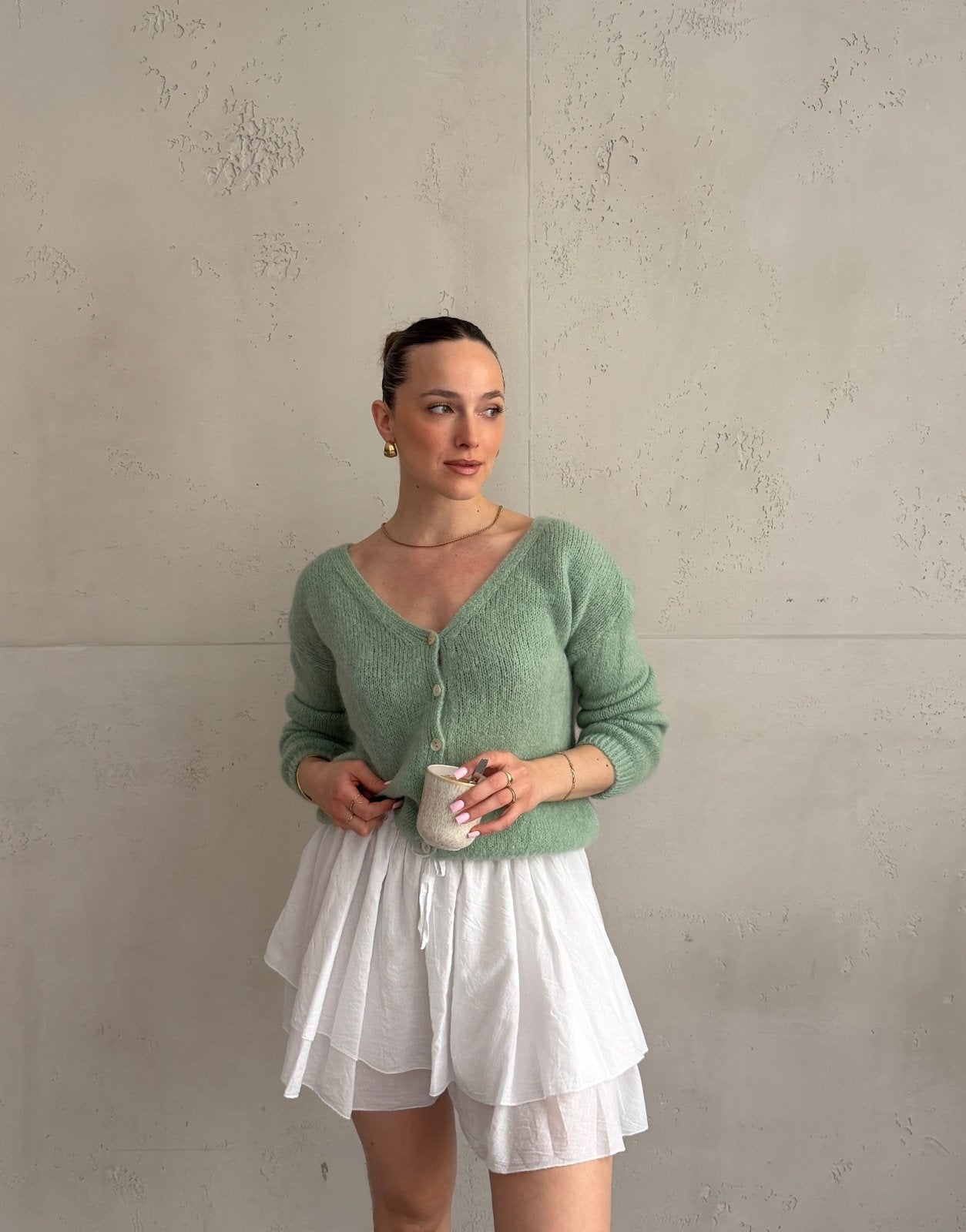 Kurze Mohair Strickjacke mit V - Ausschhnitt - Switch - Fashion