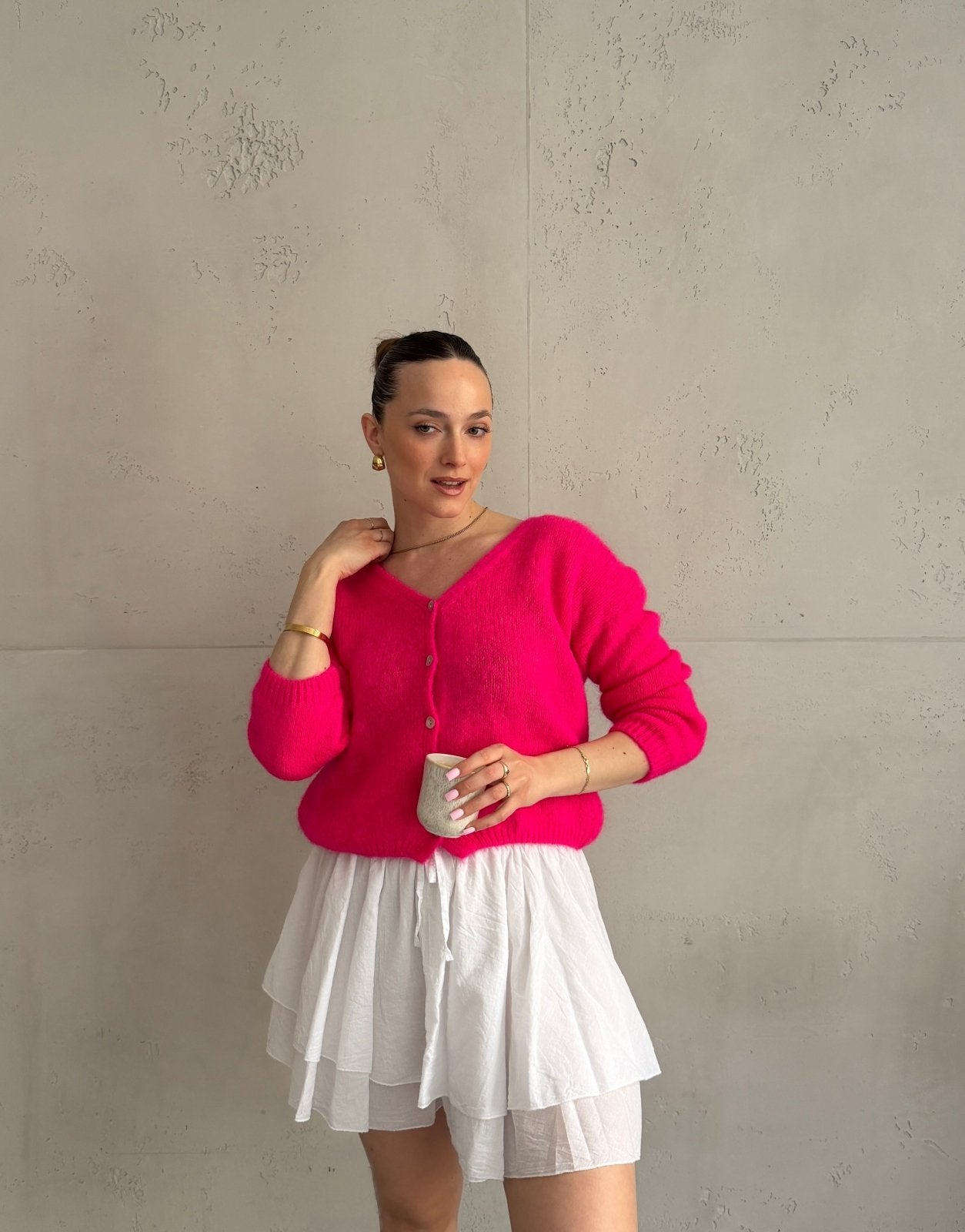 Kurze Mohair Strickjacke mit V - Ausschhnitt - Switch - Fashion