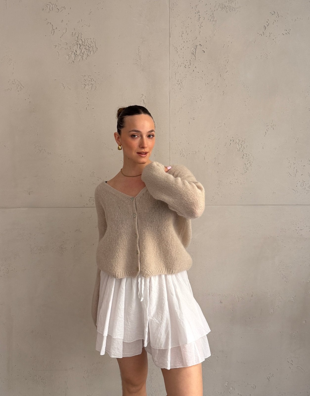 Kurze Mohair Strickjacke mit V - Ausschhnitt - Switch - Fashion