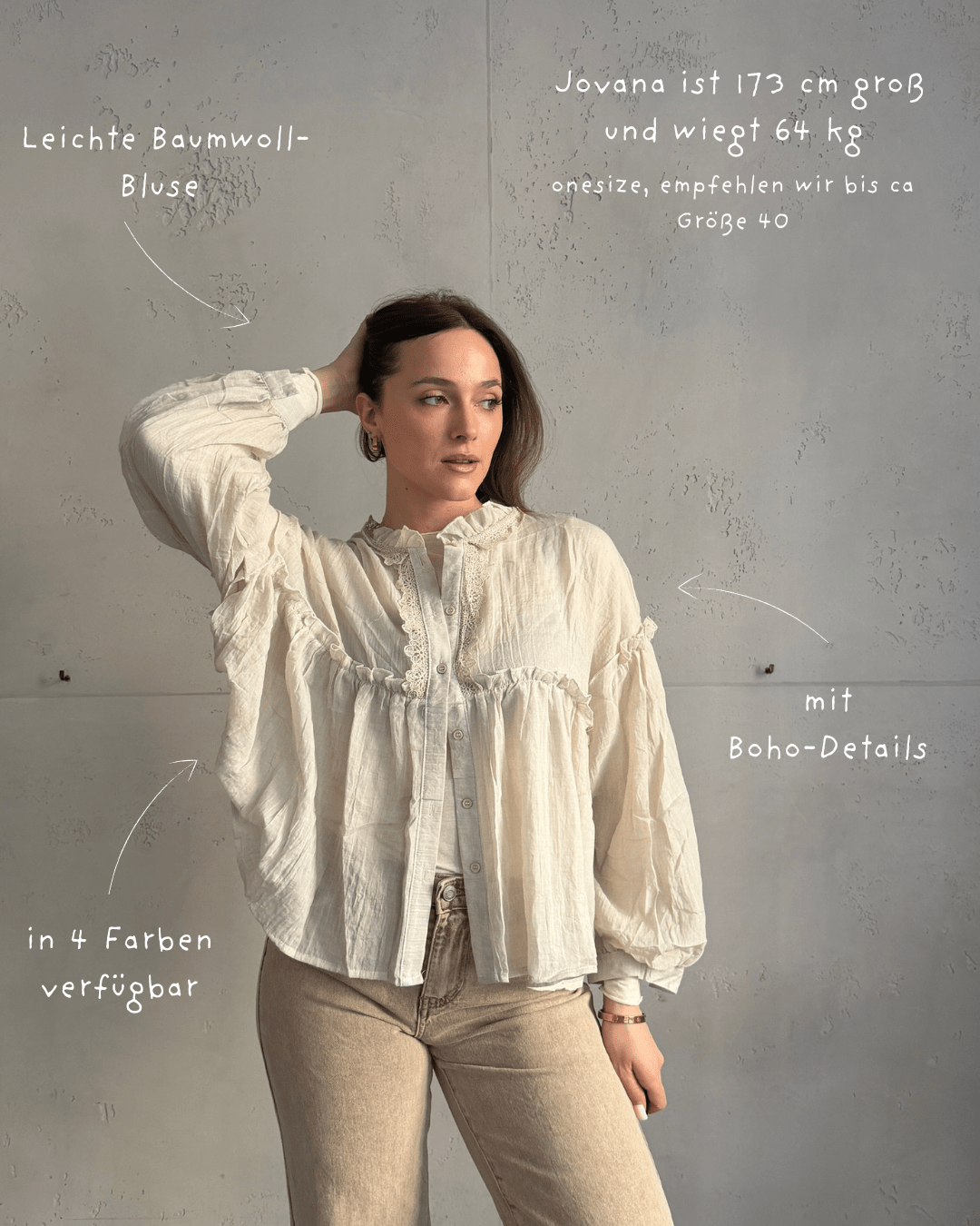 Leichte Baumwoll - Bluse mit Boho - Details - Switch - Fashion