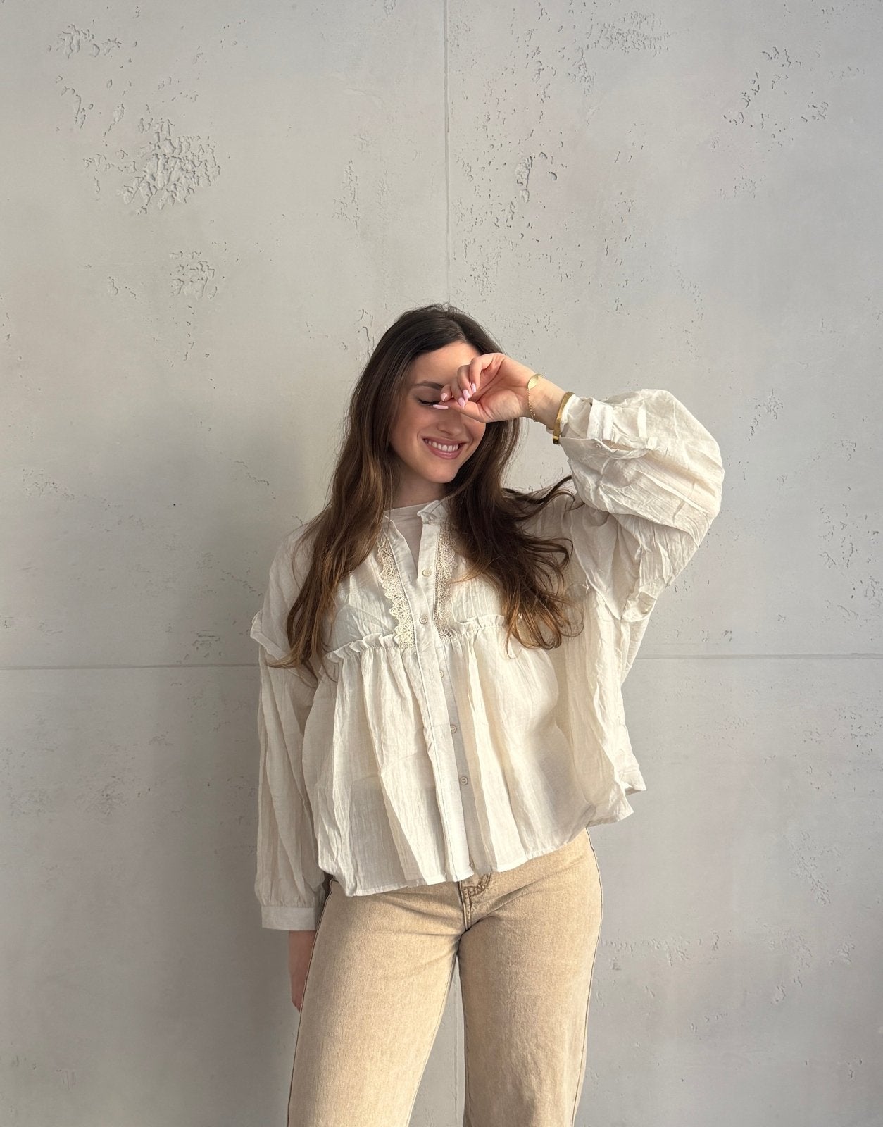 Leichte Baumwoll - Bluse mit Boho - Details - Switch - Fashion