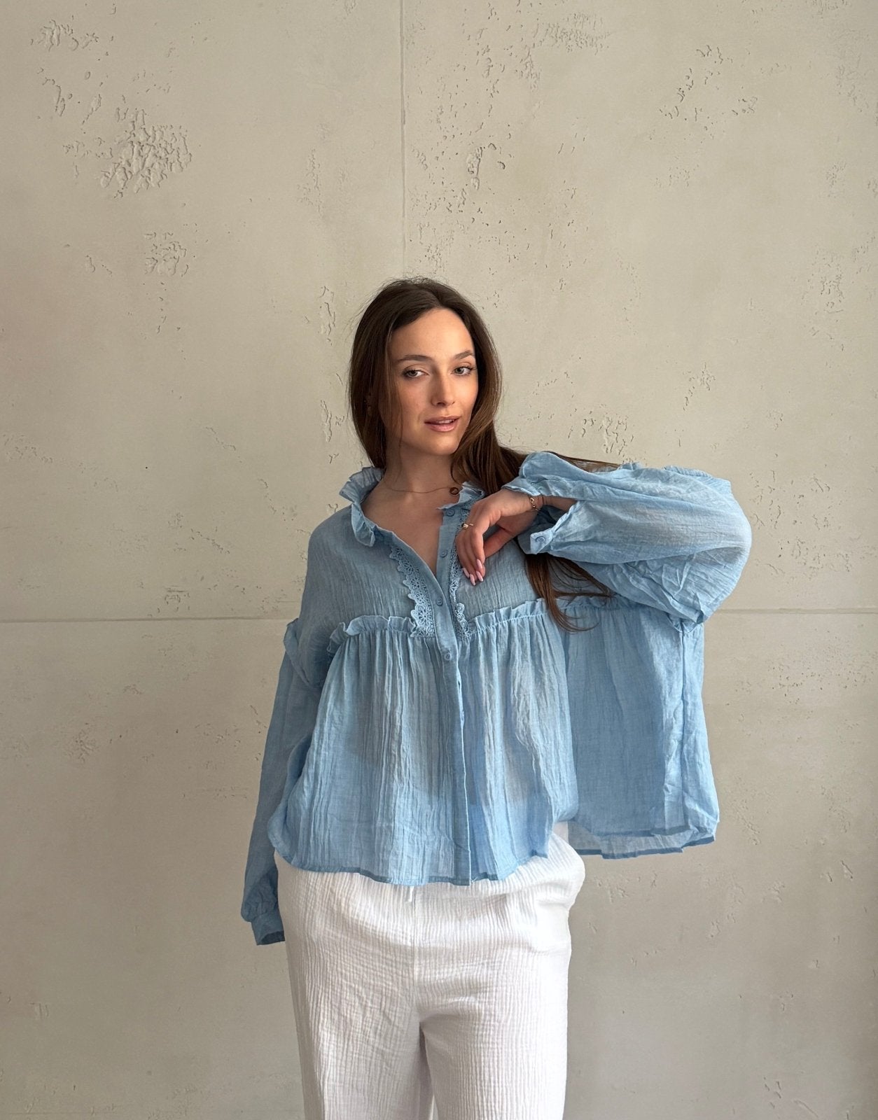 Leichte Baumwoll - Bluse mit Boho - Details - Switch - Fashion