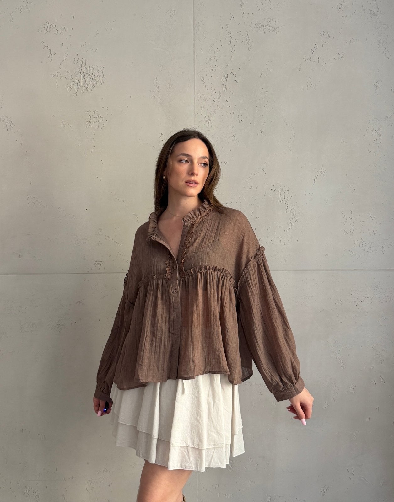 Leichte Baumwoll - Bluse mit Boho - Details - Switch - Fashion