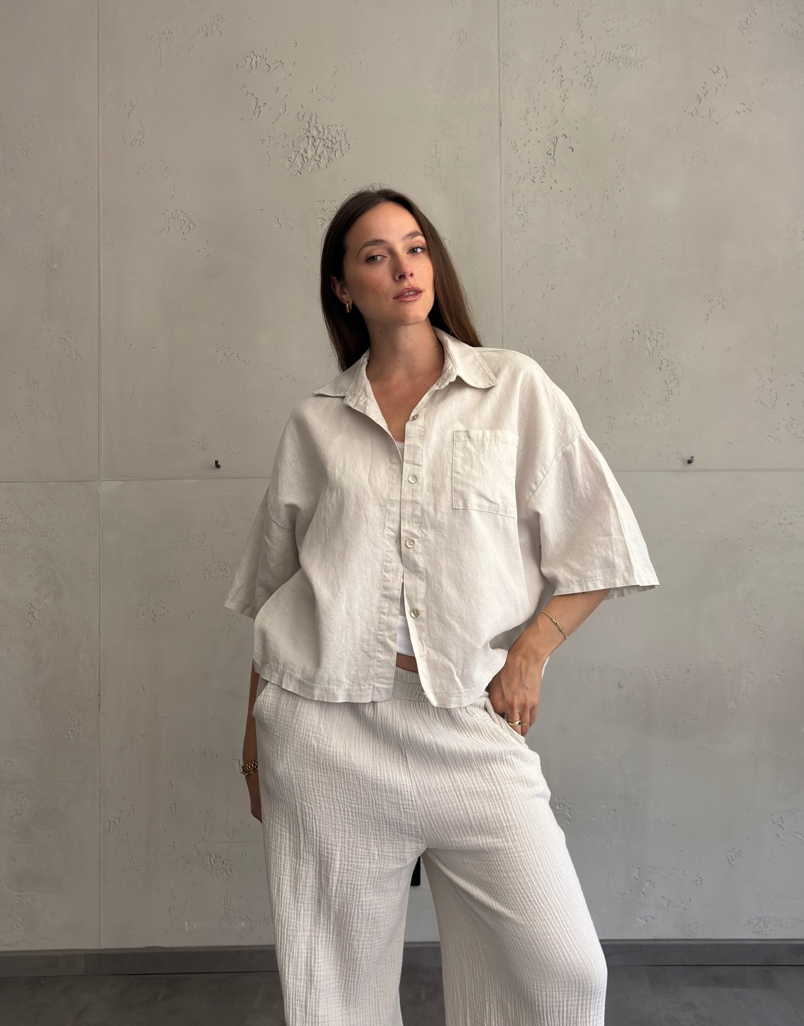 Leinenbluse mit Kurzarm & Brusttasche - Switch - Fashion