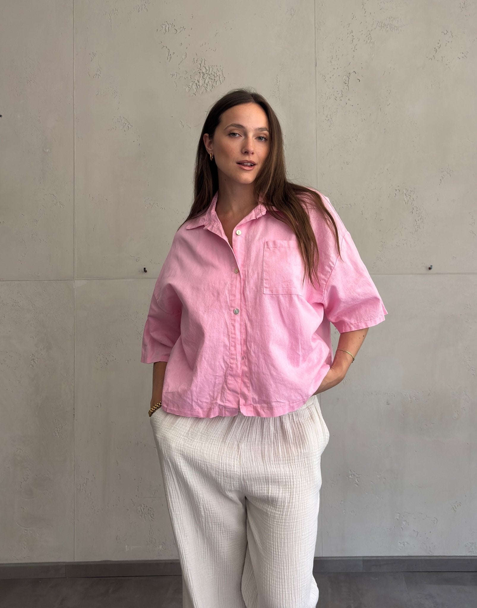 Leinenbluse mit Kurzarm & Brusttasche - Switch - Fashion