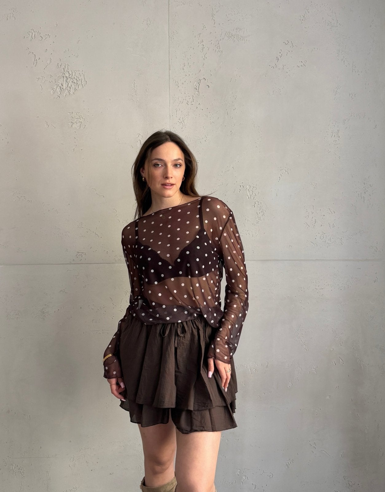 Mesh - Langarmshirt mit Polka Dots - Switch - Fashion