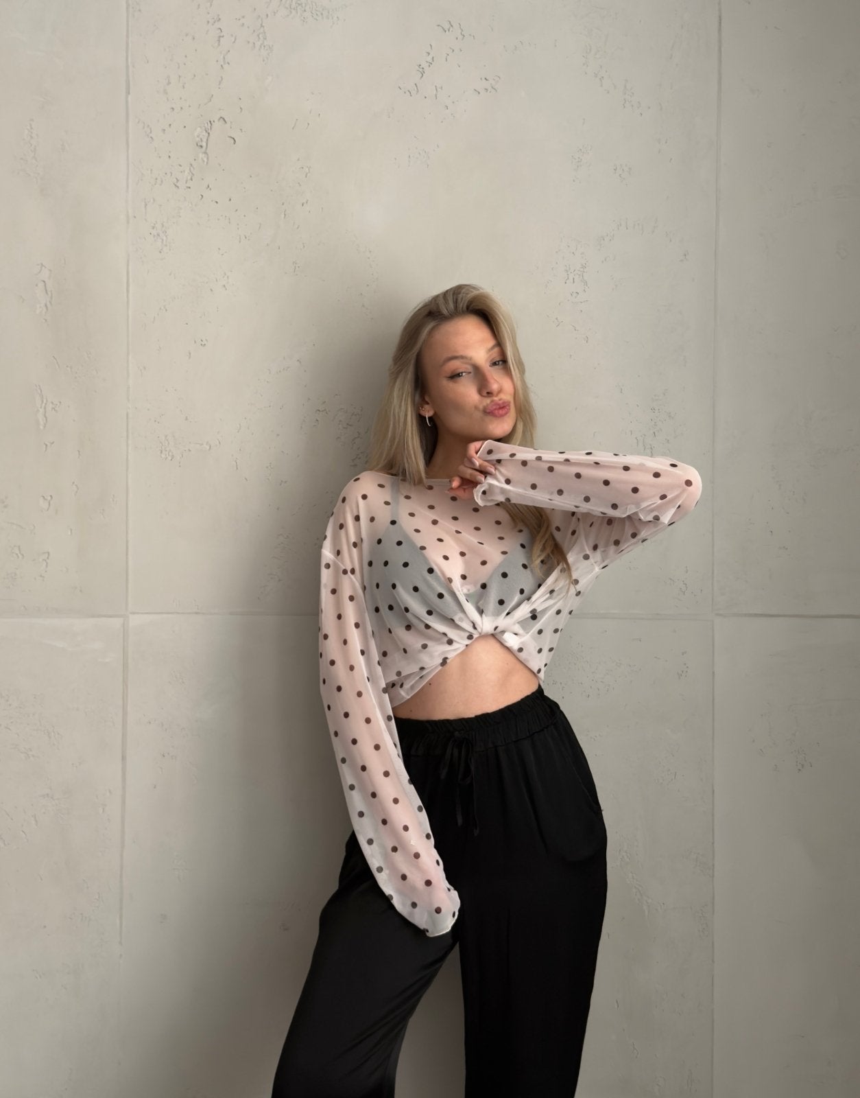 Mesh - Langarmshirt mit Polka Dots - Switch - Fashion