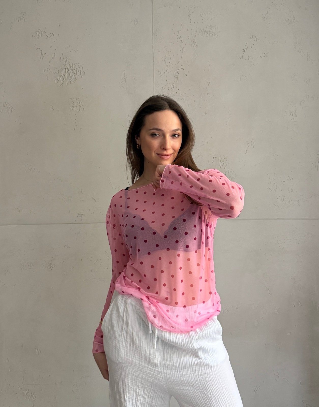 Mesh - Langarmshirt mit Polka Dots - Switch - Fashion