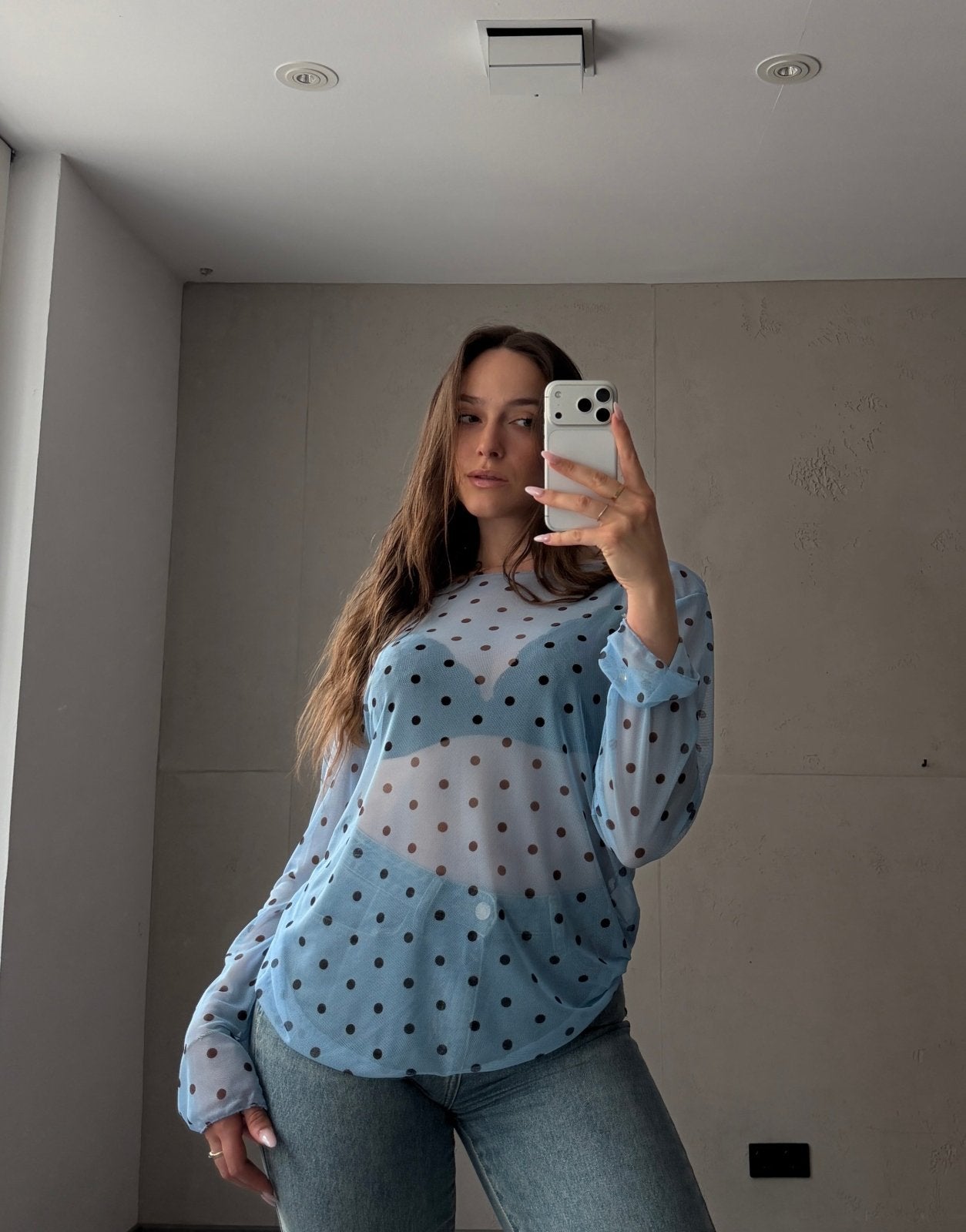 Mesh - Langarmshirt mit Polka Dots - Switch - Fashion