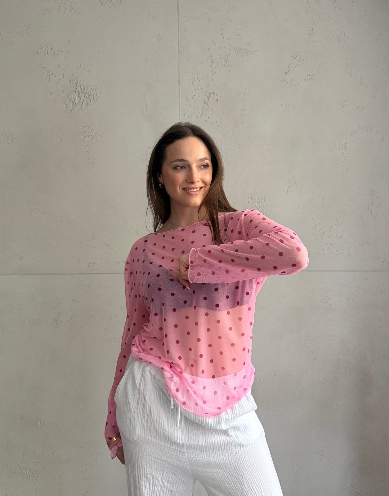 Mesh - Langarmshirt mit Polka Dots - Switch - Fashion