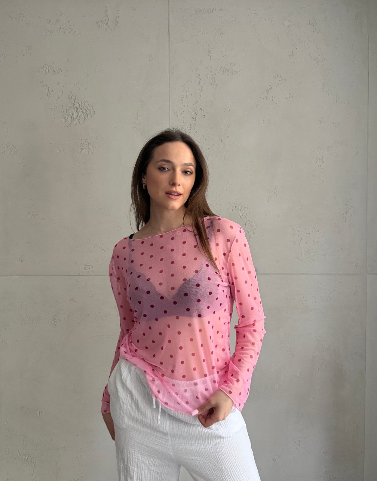 Mesh - Langarmshirt mit Polka Dots - Switch - Fashion