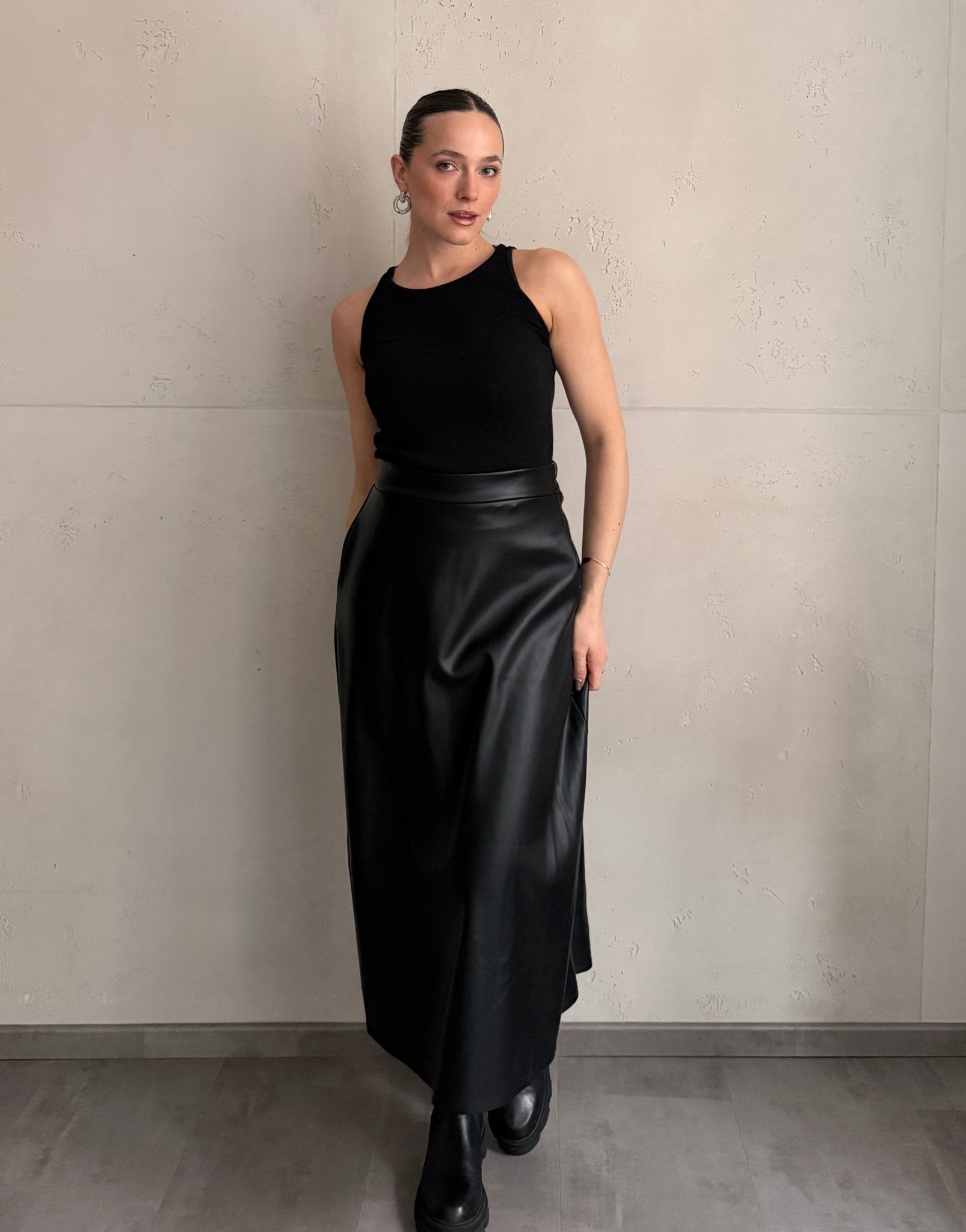 Midi Lederrock in Schwarz - Switch - Fashion