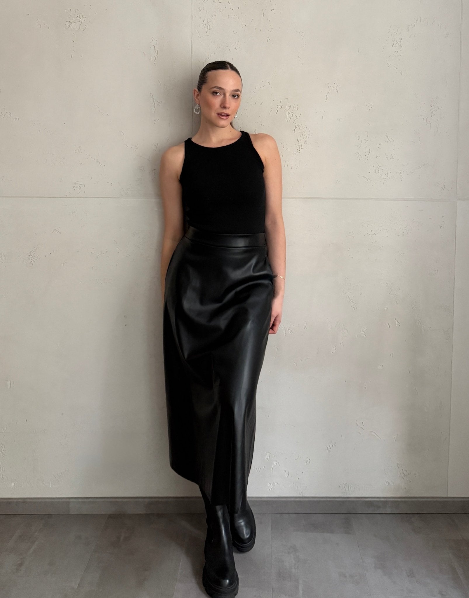 Midi Lederrock in Schwarz - Switch - Fashion