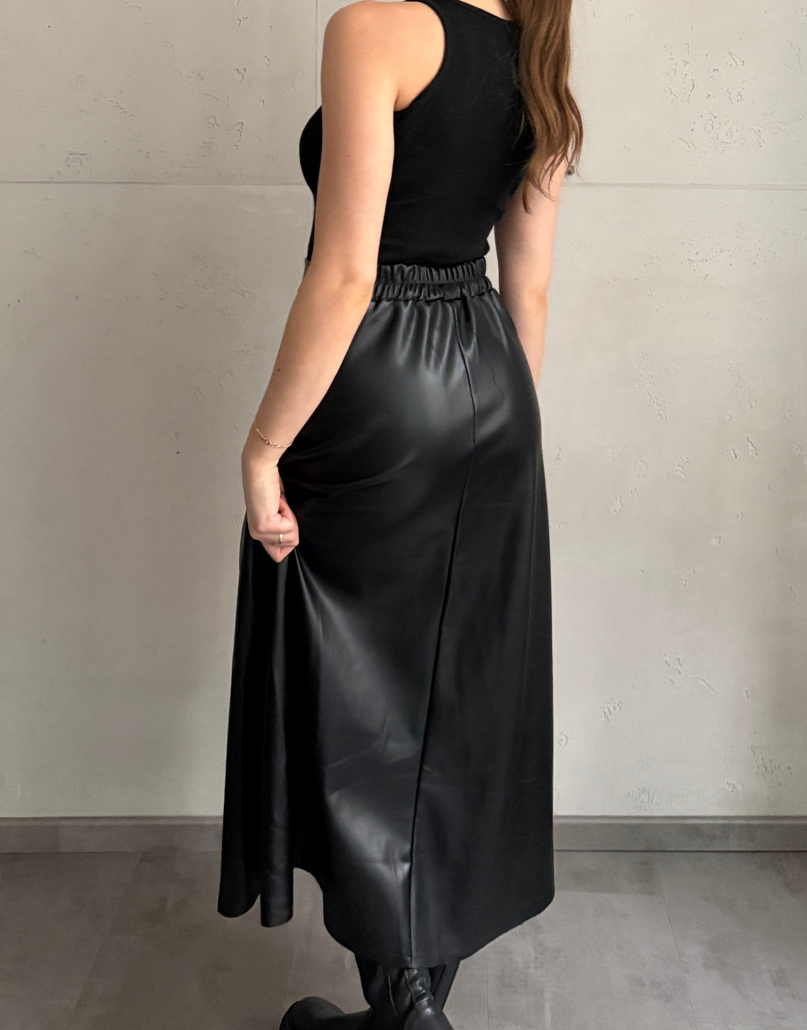 Midi Lederrock in Schwarz - Switch - Fashion