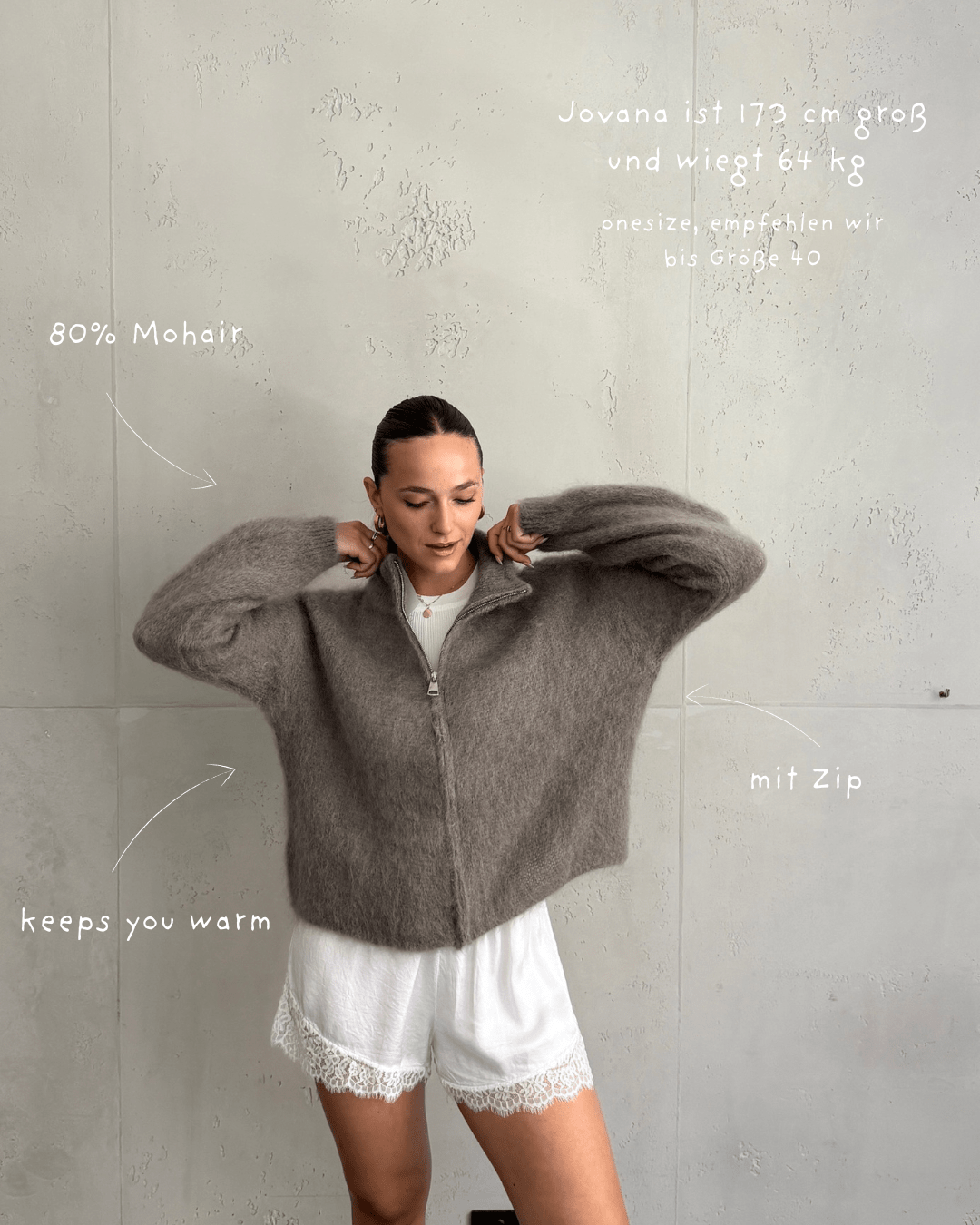 Mohair Zip-Strickjacke 80% mit Stehkragen - Switch-Fashion
