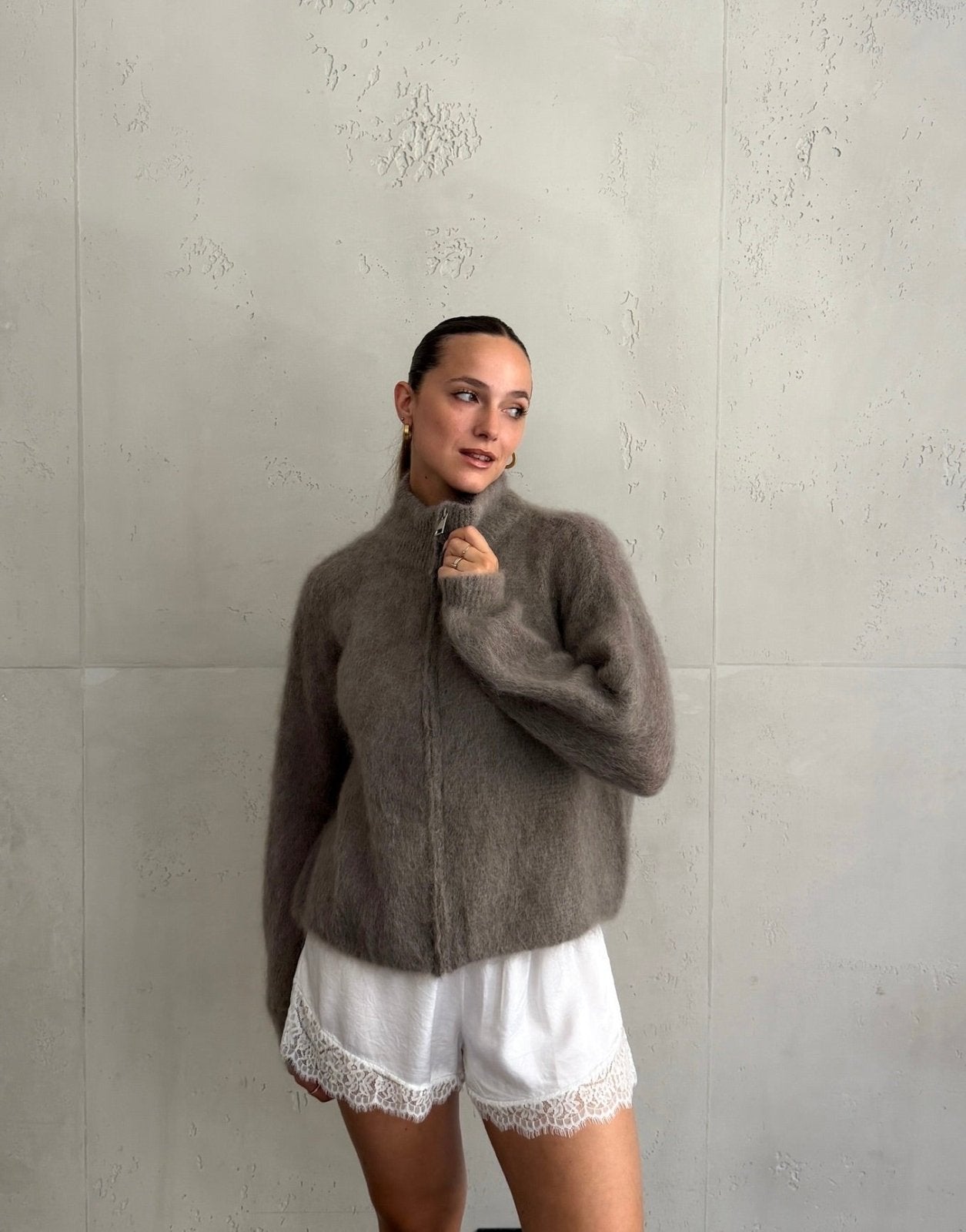 Mohair Zip-Strickjacke 80% mit Stehkragen - Switch-Fashion