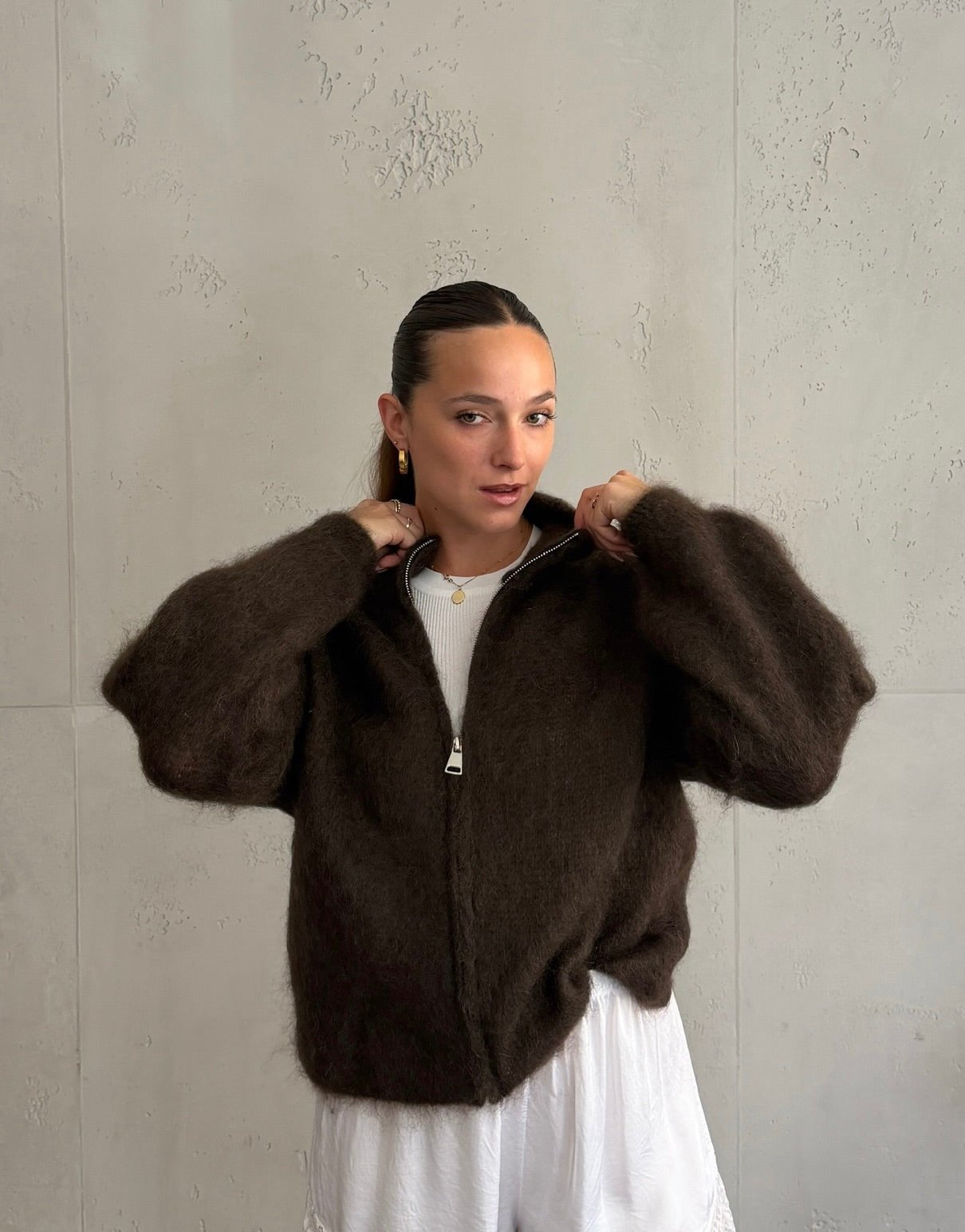 Mohair Zip-Strickjacke 80% mit Stehkragen - Switch-Fashion