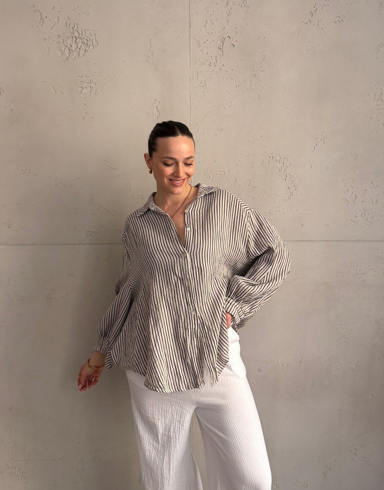 Musselin - Bluse mit Längs - Streifen - Switch - Fashion