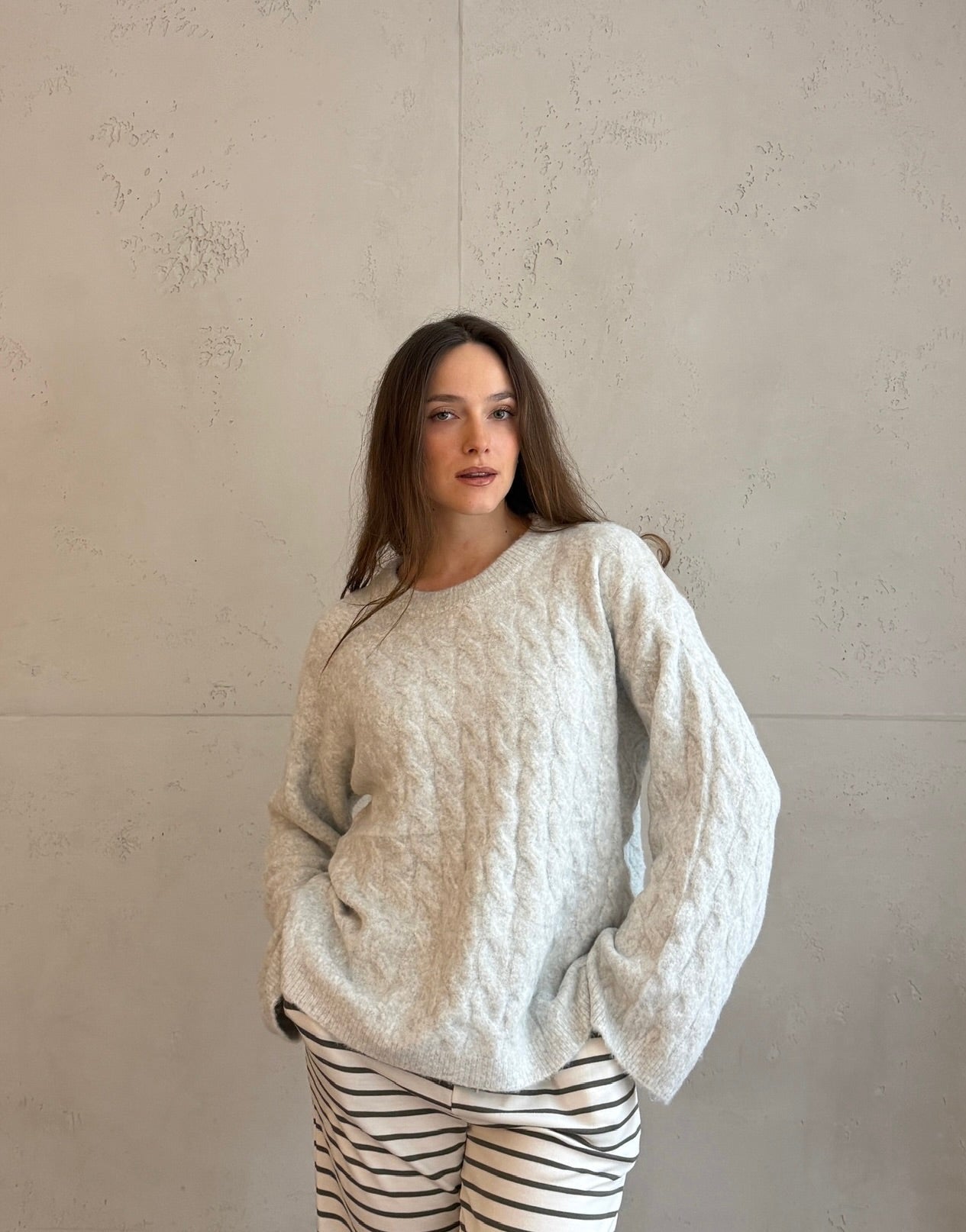 Oversize Zopfstrick Pullover mit leicht ausgestelltem Arm - Switch - Fashion