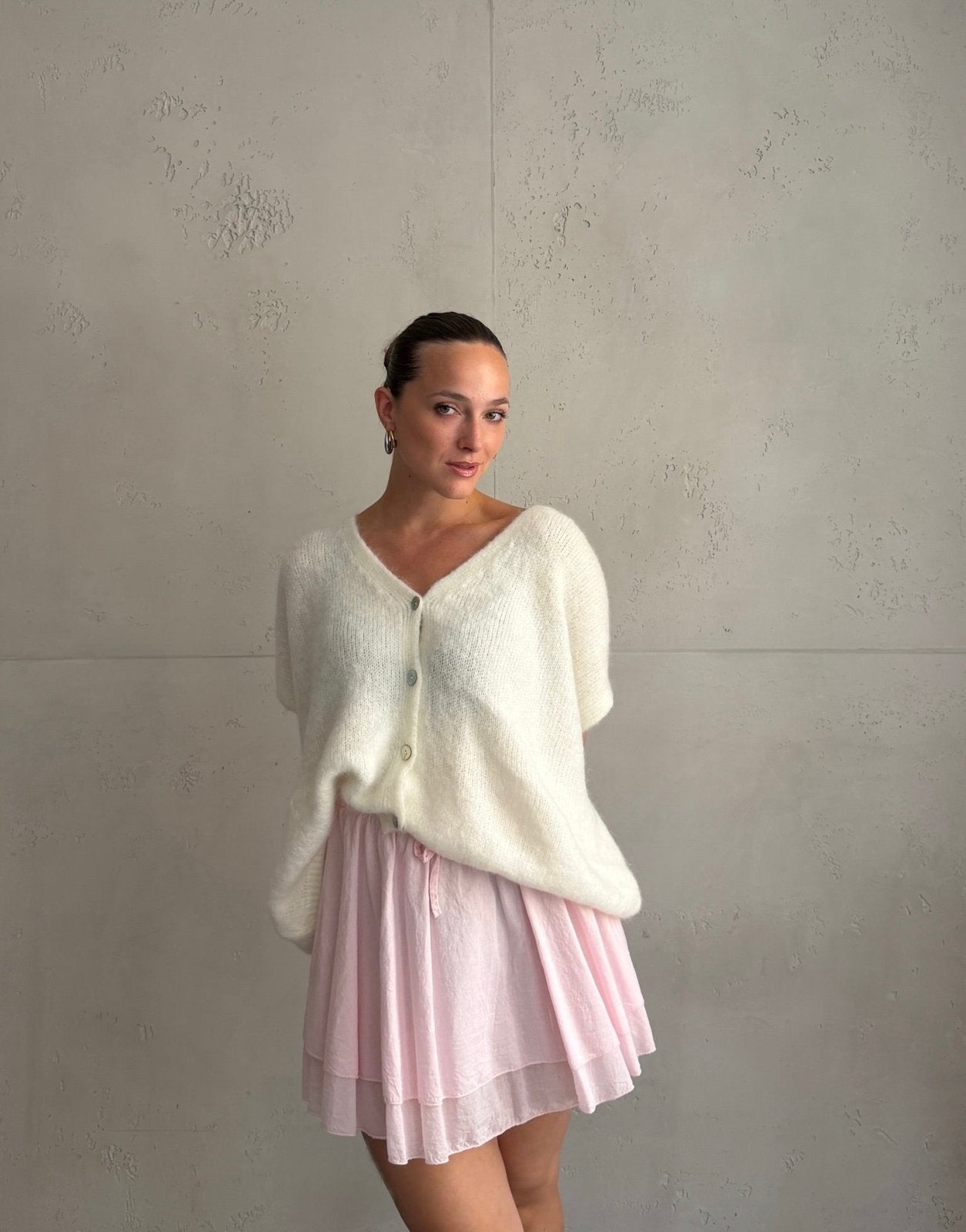Oversized Pullunder mit Knopfleiste und V-Ausschnitt in Mohair - Switch-Fashion