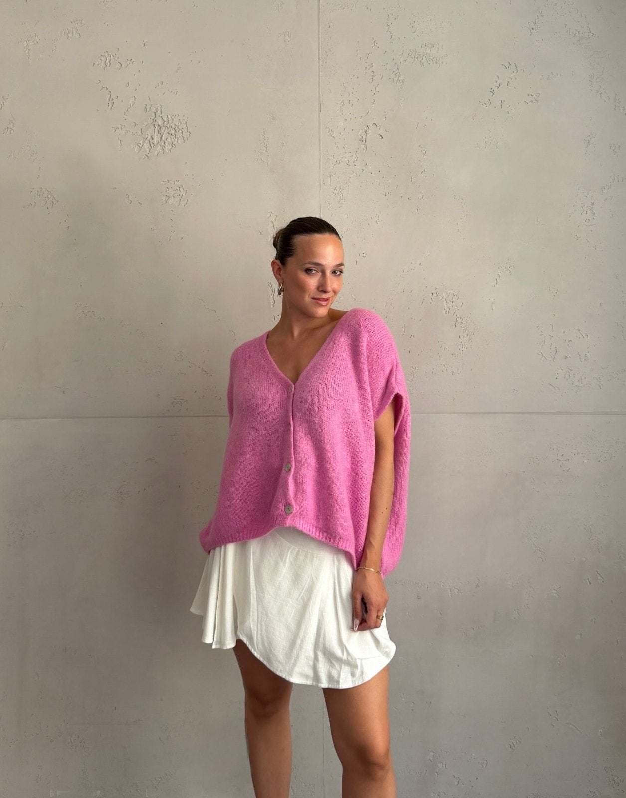 Oversized Pullunder mit Knopfleiste und V-Ausschnitt in Mohair - Switch-Fashion