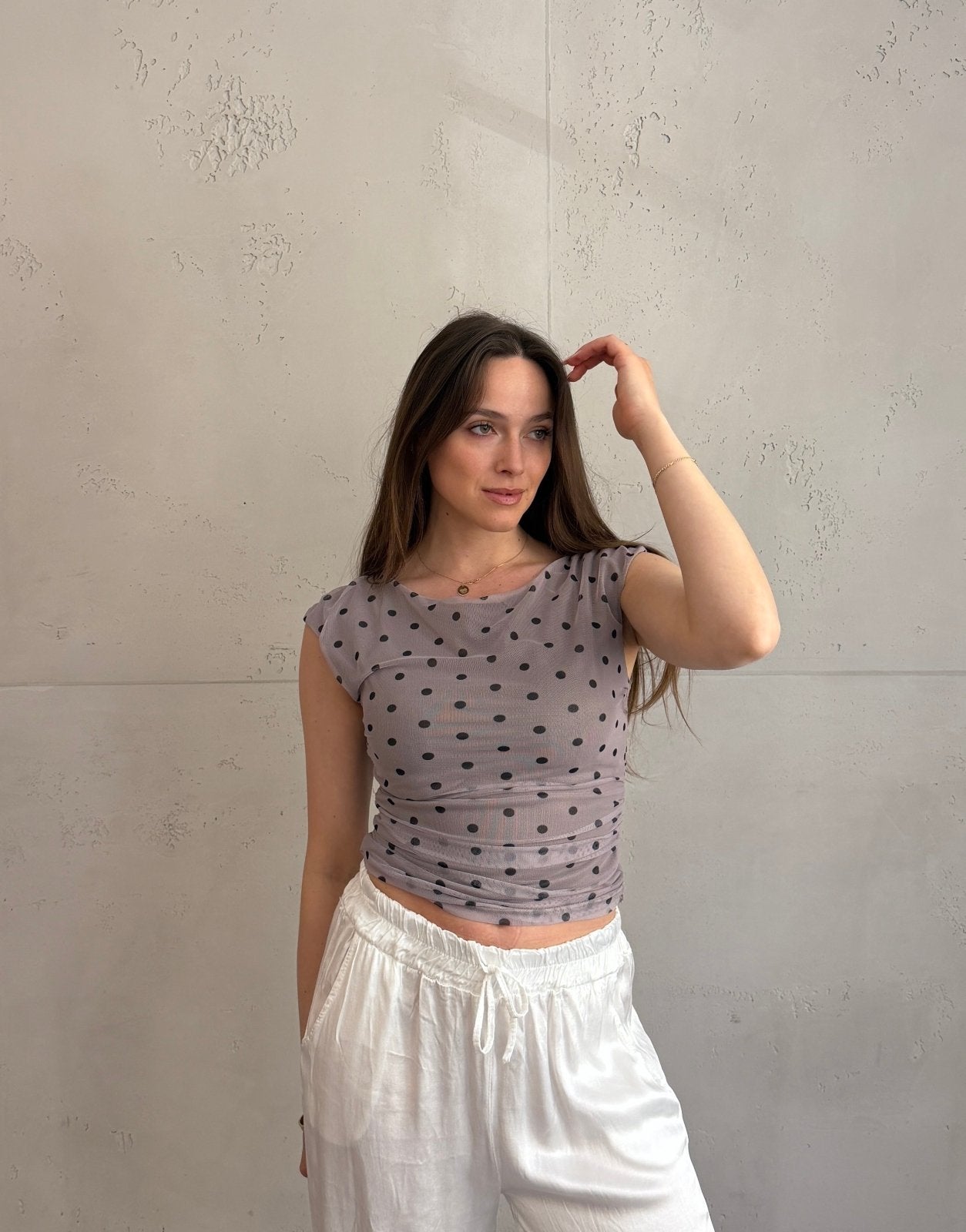 Polka Dot Mesh Top mit Untershirt – Figurbetont & tailliert - Switch - Fashion