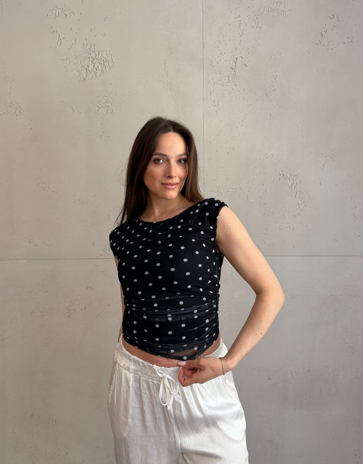 Polka Dot Mesh Top mit Untershirt – Figurbetont & tailliert - Switch - Fashion
