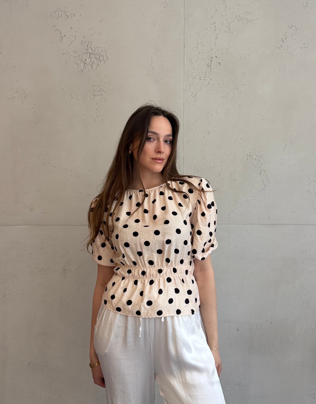 Polka Dots Bluse mit Kurzarm – Tailliert durch Gummibund - Switch - Fashion