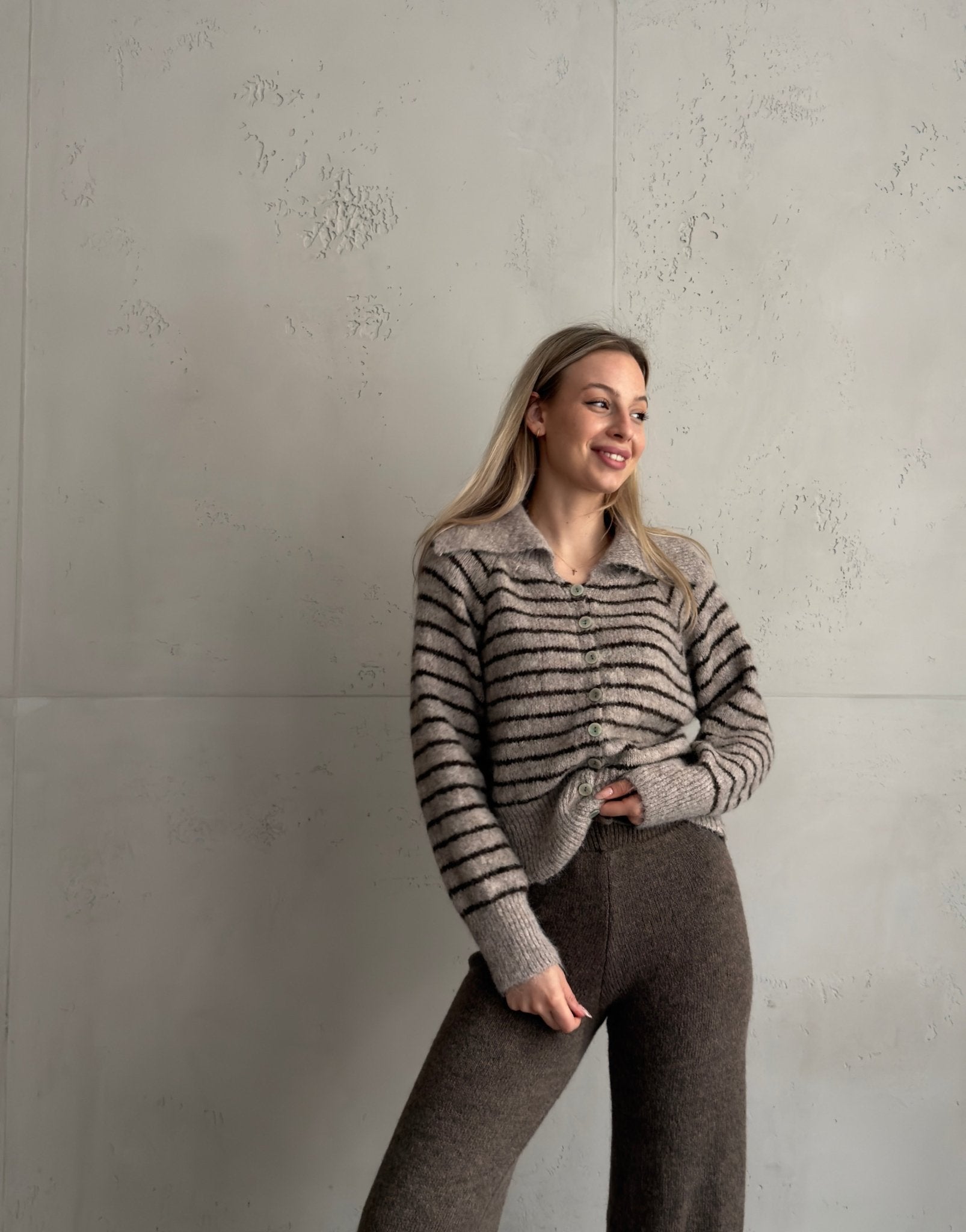 Polo Strickjacke gestreift – Recycled Polyester & Wolle - Switch - Fashion