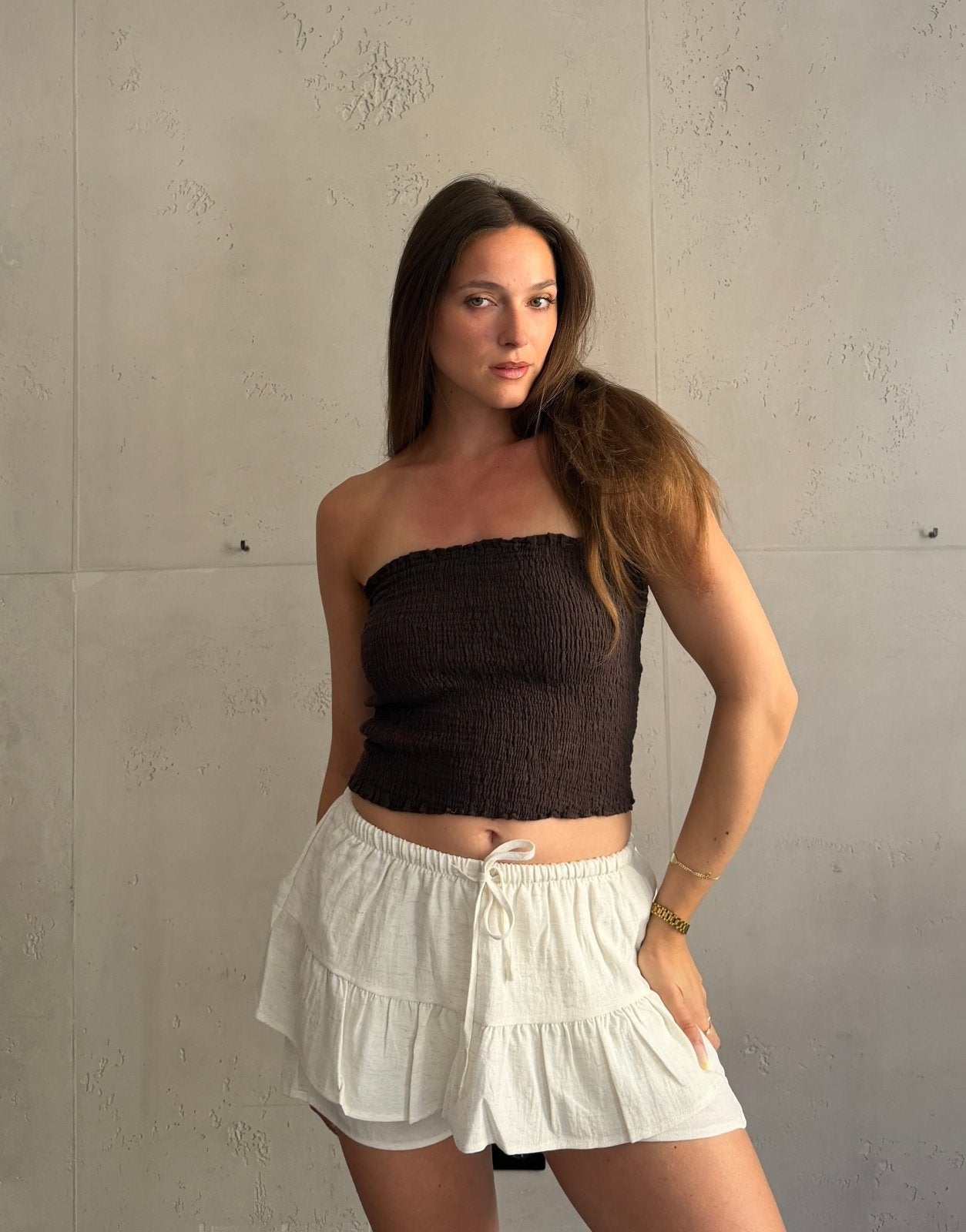 Ripp Bandeau Top – Eng anliegend, Gummizug, Uni - Switch-Fashion