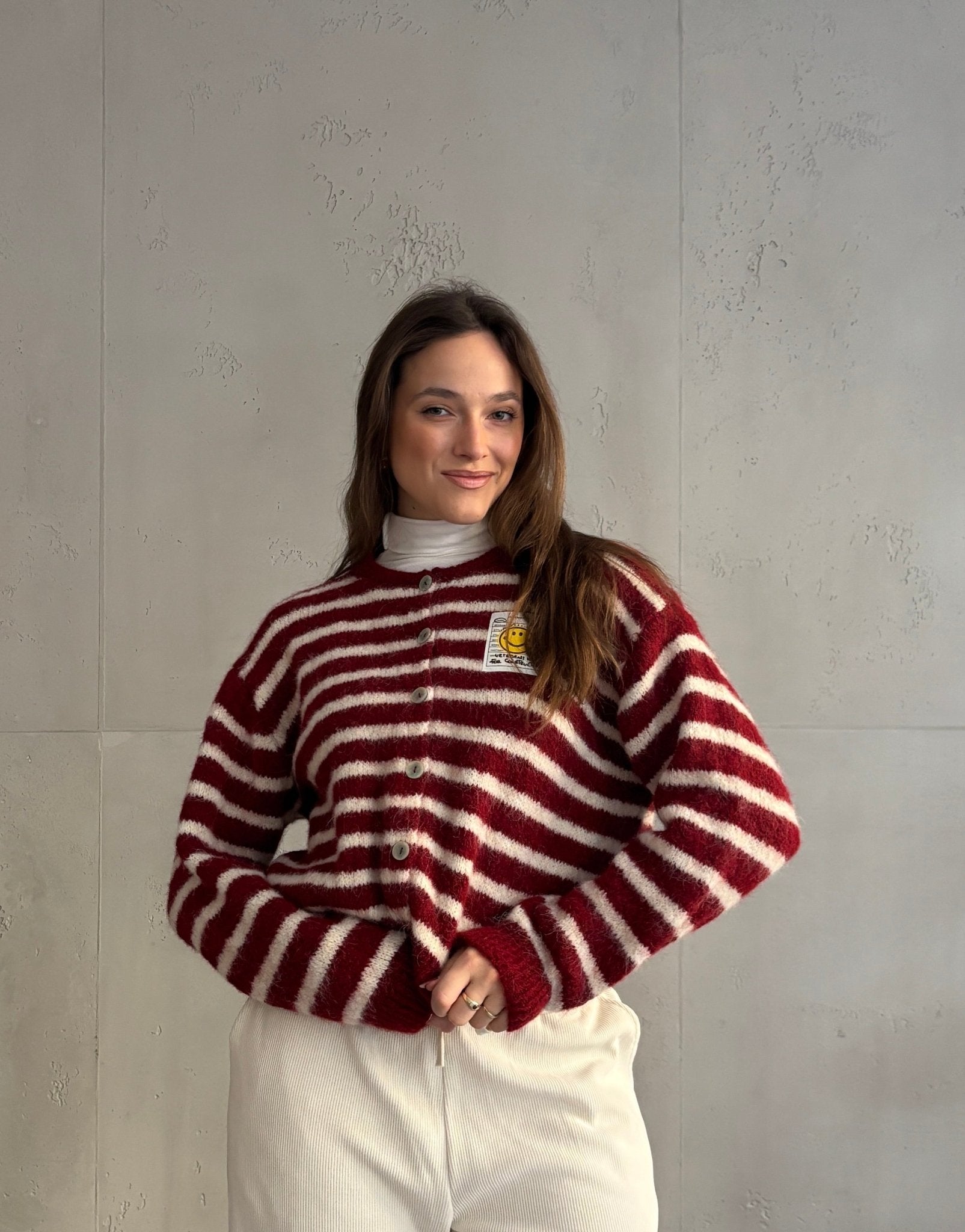 Smiley Patch Strickjacke gestreift - Switch - Fashion