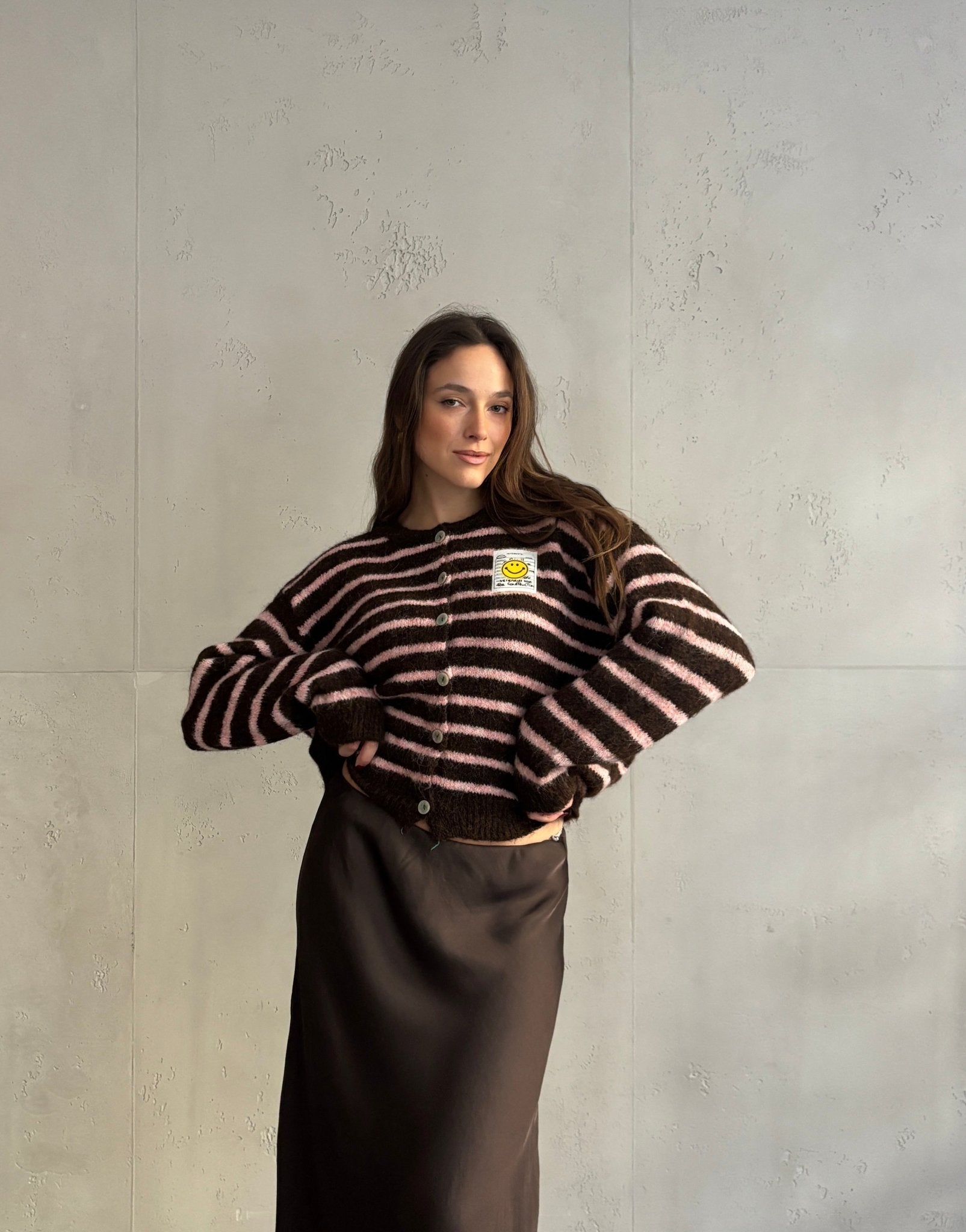 Smiley Patch Strickjacke gestreift - Switch - Fashion