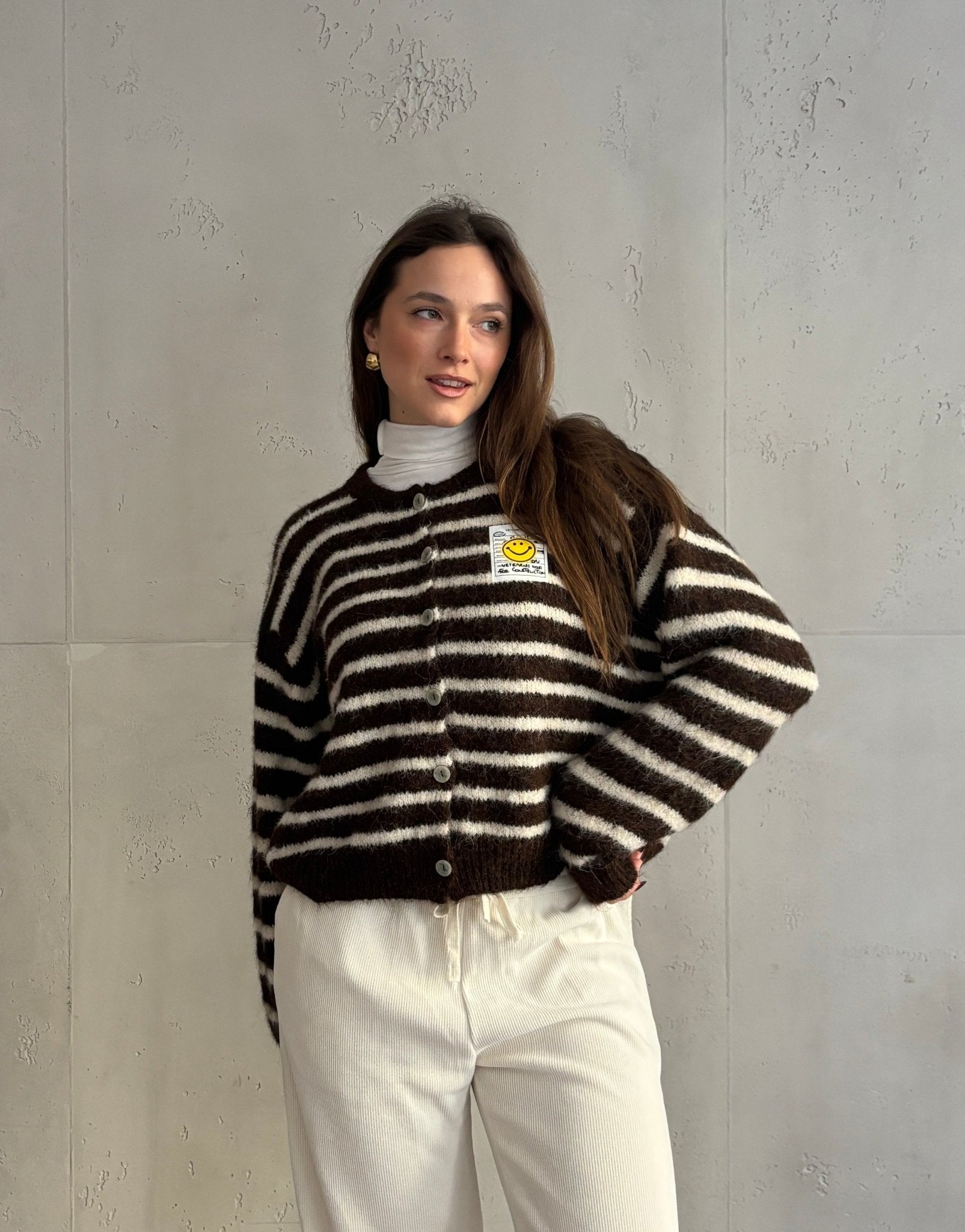 Smiley Patch Strickjacke gestreift - Switch - Fashion