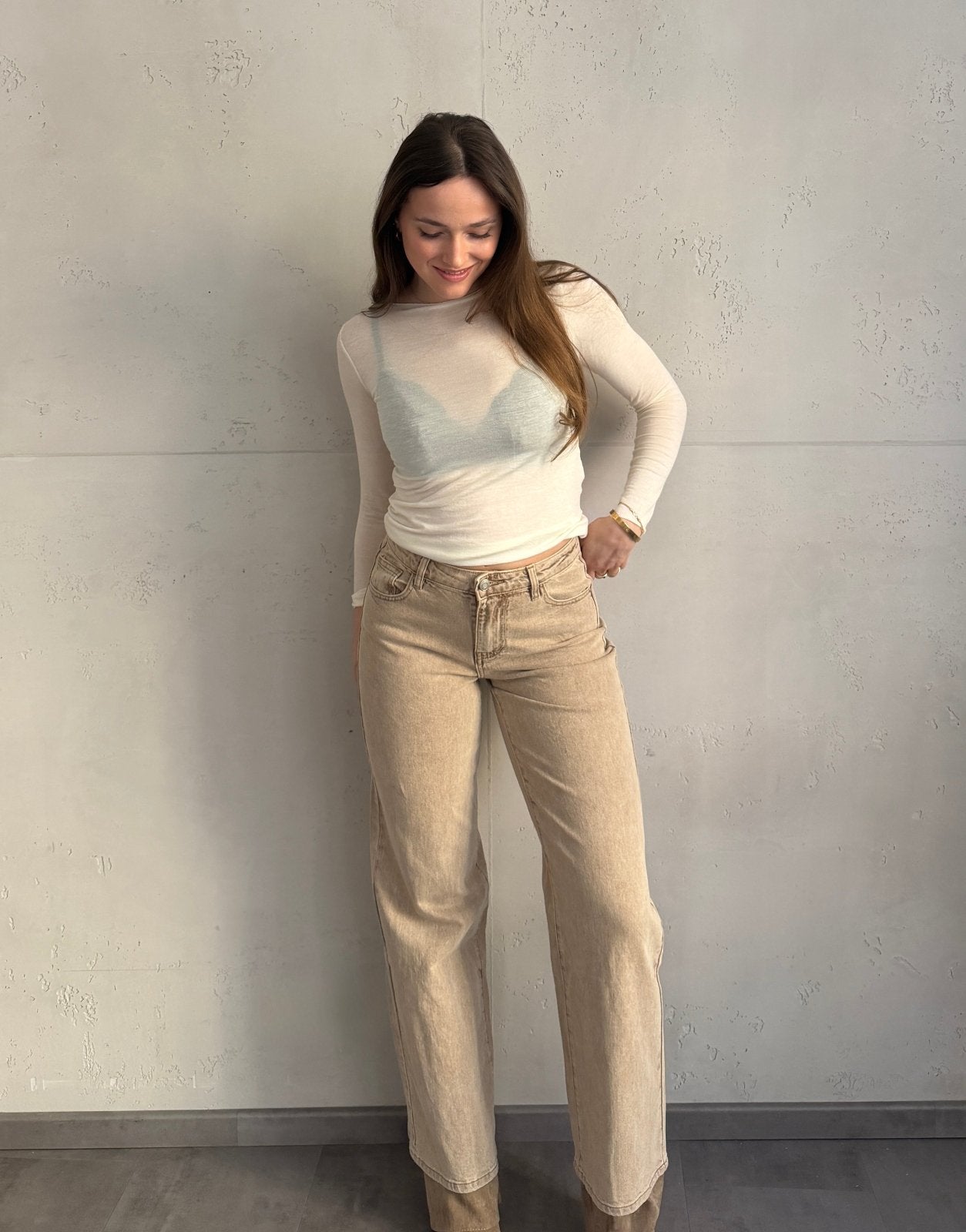 Straight Leg Jeans in Beige – Stonewashed - Switch - Fashion