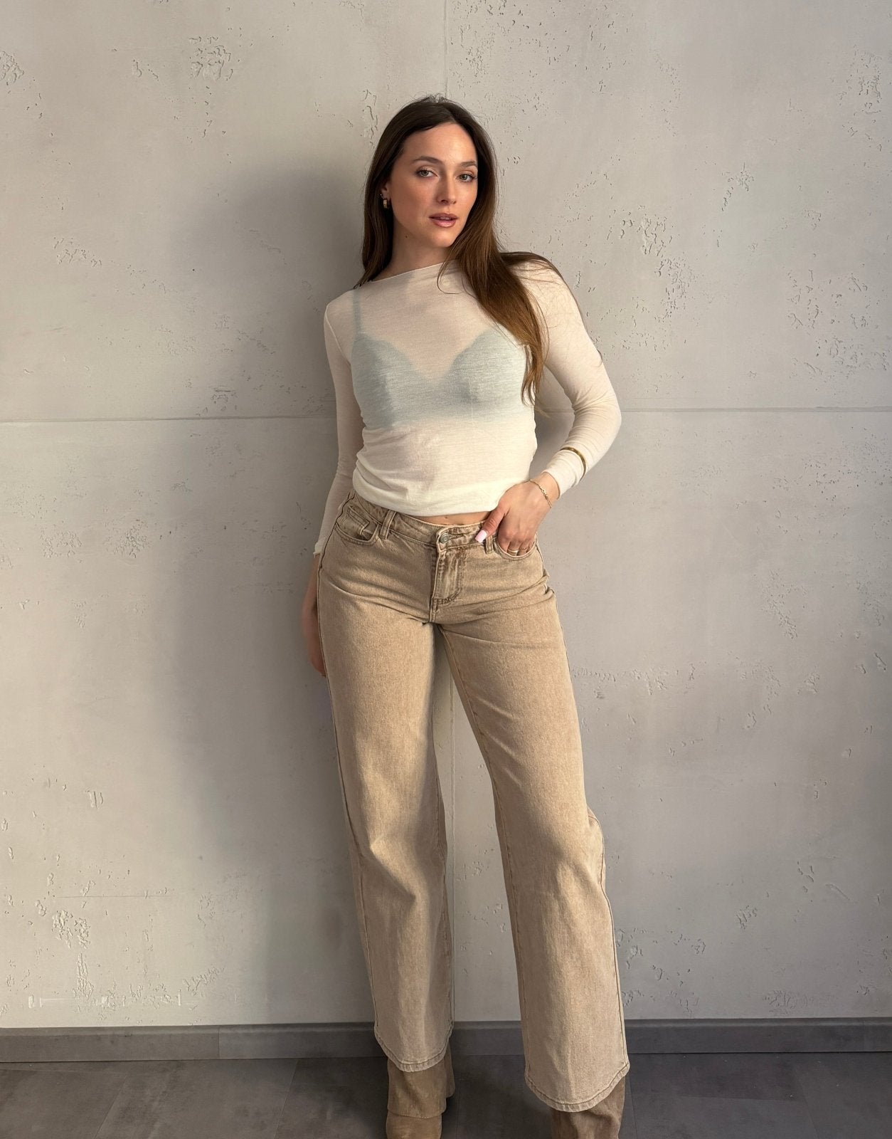 Straight Leg Jeans in Beige – Stonewashed - Switch - Fashion