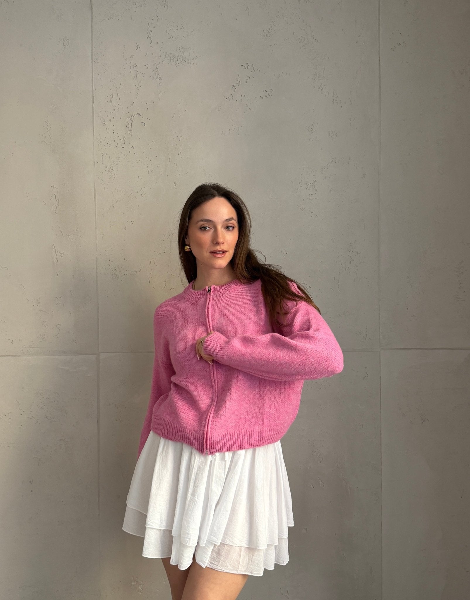 Strickjacke im Bomber - Stil mit Reißverschluss - Switch - Fashion