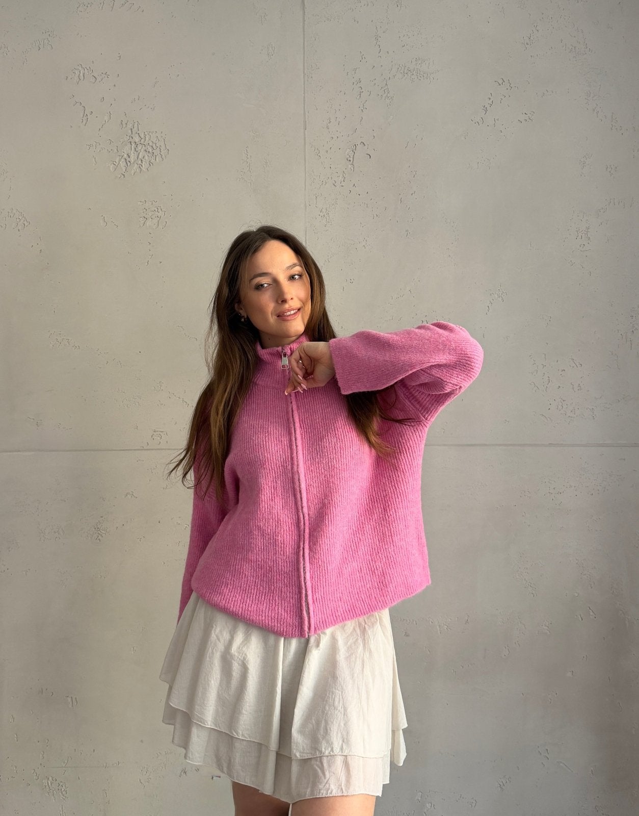 Strickjacke "Uni" mit Reißverschluss und Stehkragen - Switch - Fashion