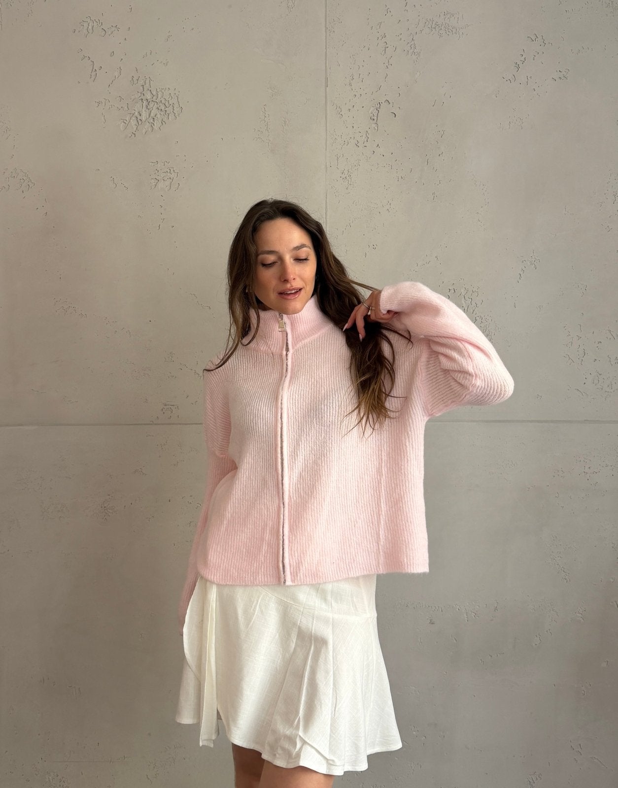 Strickjacke "Uni" mit Reißverschluss und Stehkragen - Switch - Fashion