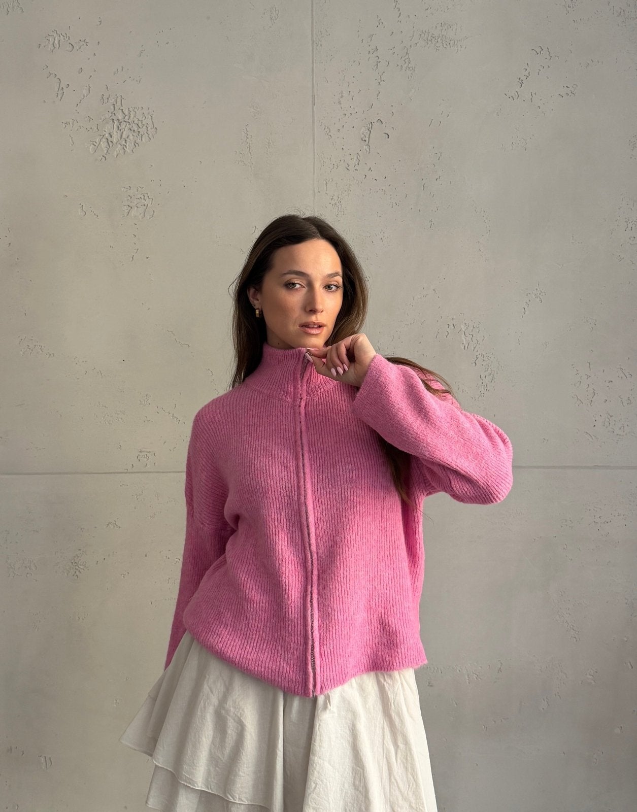 Strickjacke "Uni" mit Reißverschluss und Stehkragen - Switch - Fashion